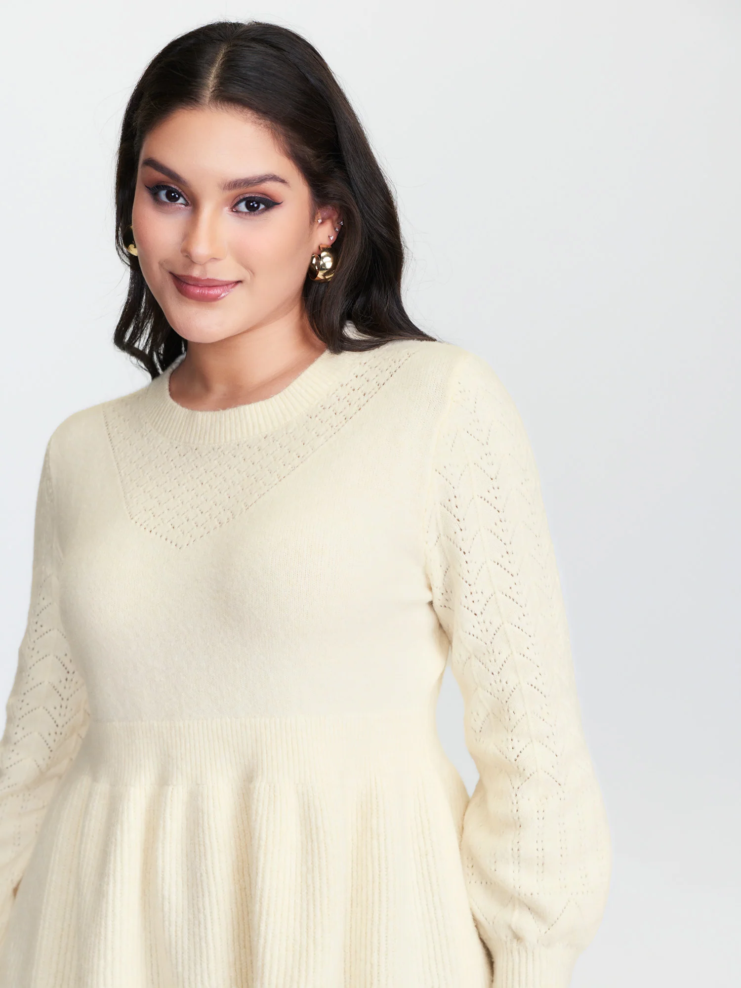 Cut-Out Sleeve Ribbed Hem Pullover - Image 3