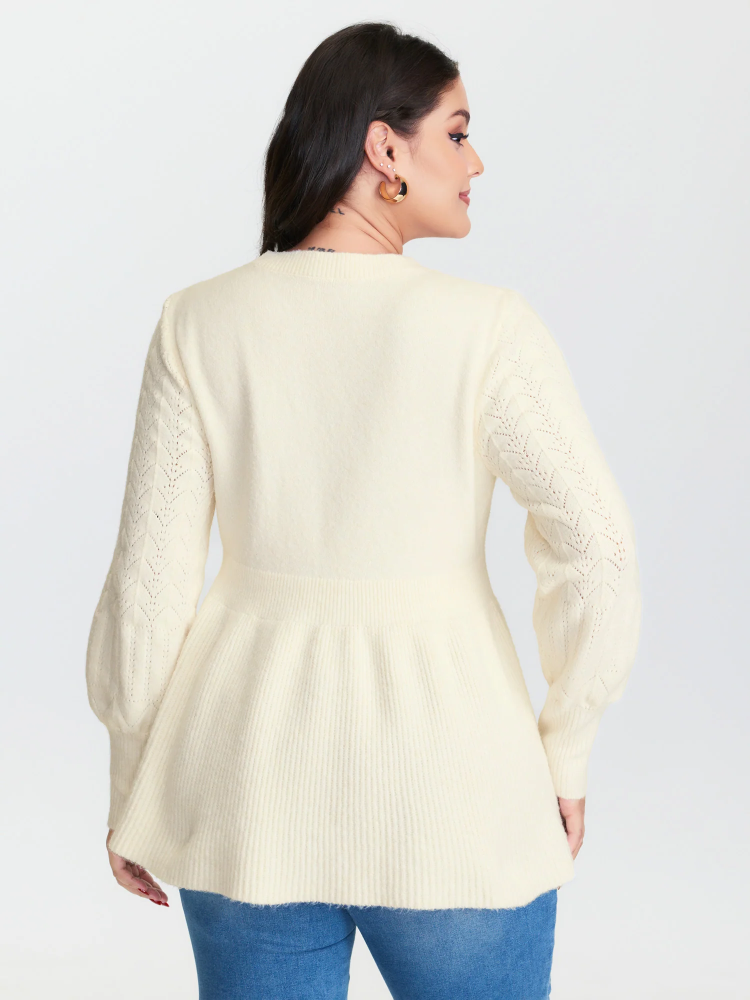 Cut-Out Sleeve Ribbed Hem Pullover - Image 4