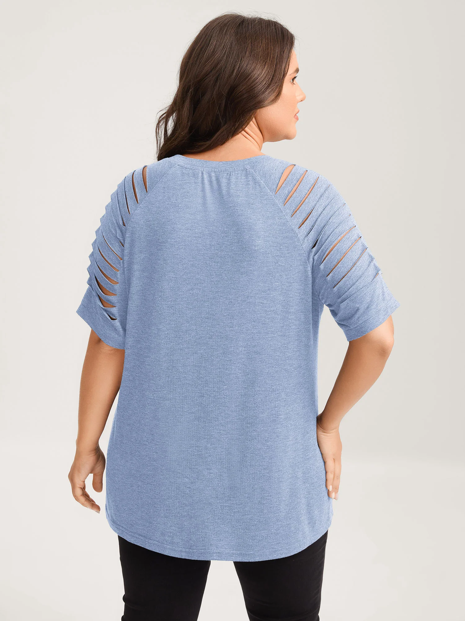 Cut-Out Sleeve V Neck T-Shirt - Image 12