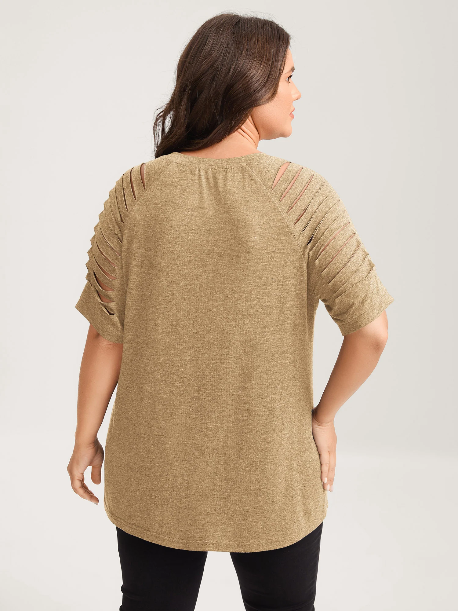 Cut-Out Sleeve V Neck T-Shirt - Image 16