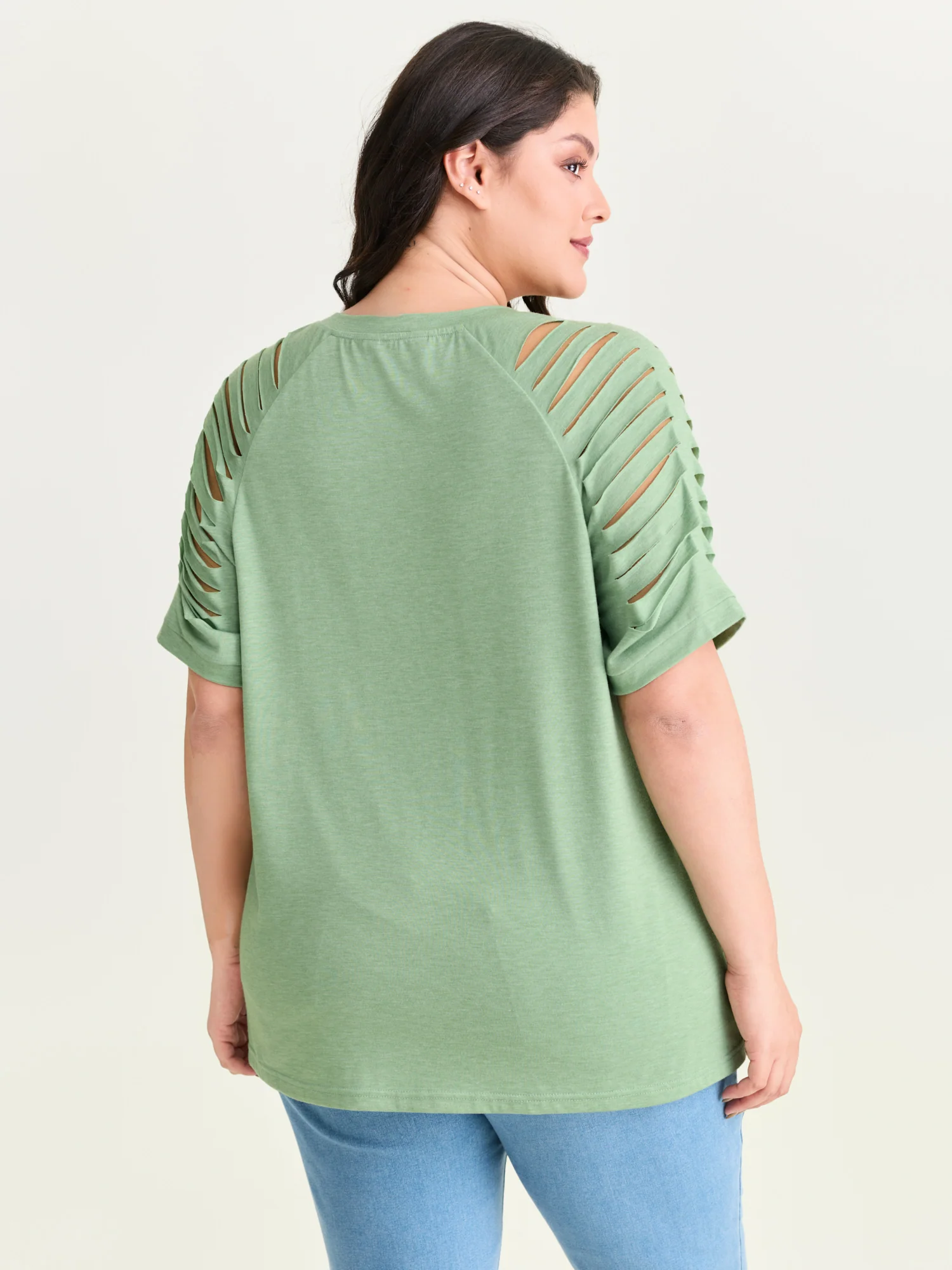 Cut-Out Sleeve V Neck T-Shirt - Image 20