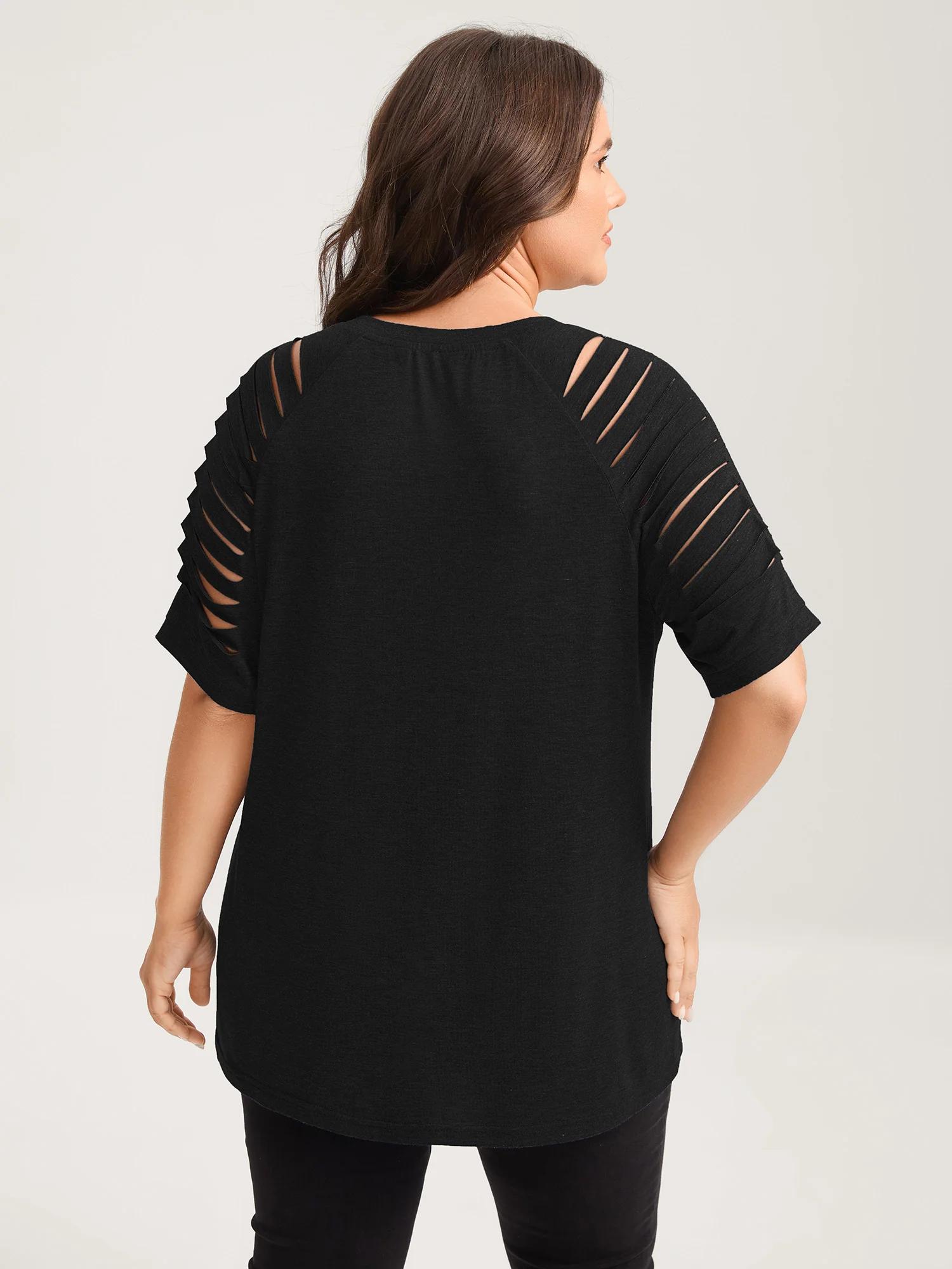 Cut-Out Sleeve V Neck T-Shirt - Image 4