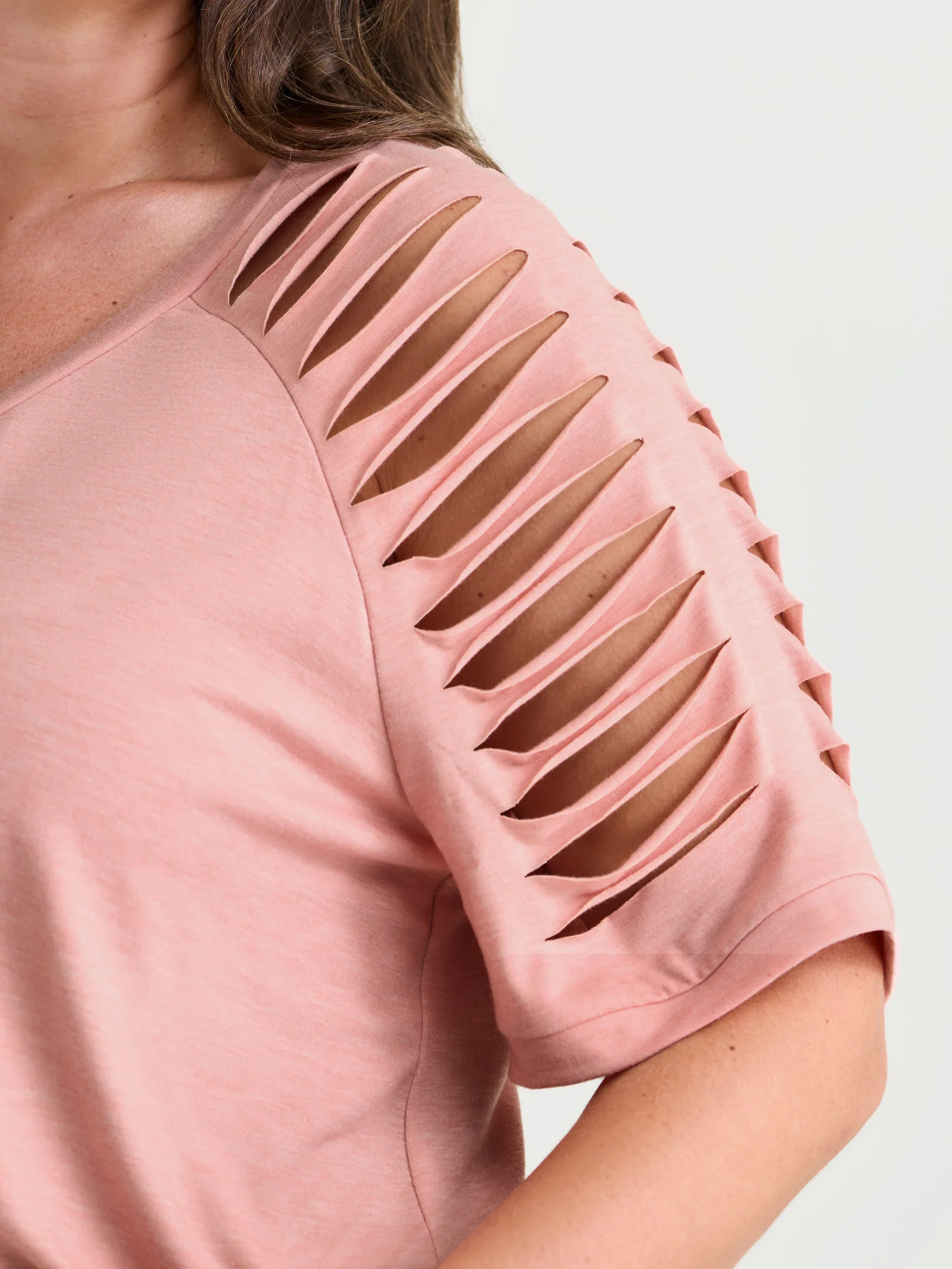 Cut-Out Sleeve V Neck T-Shirt - Image 5