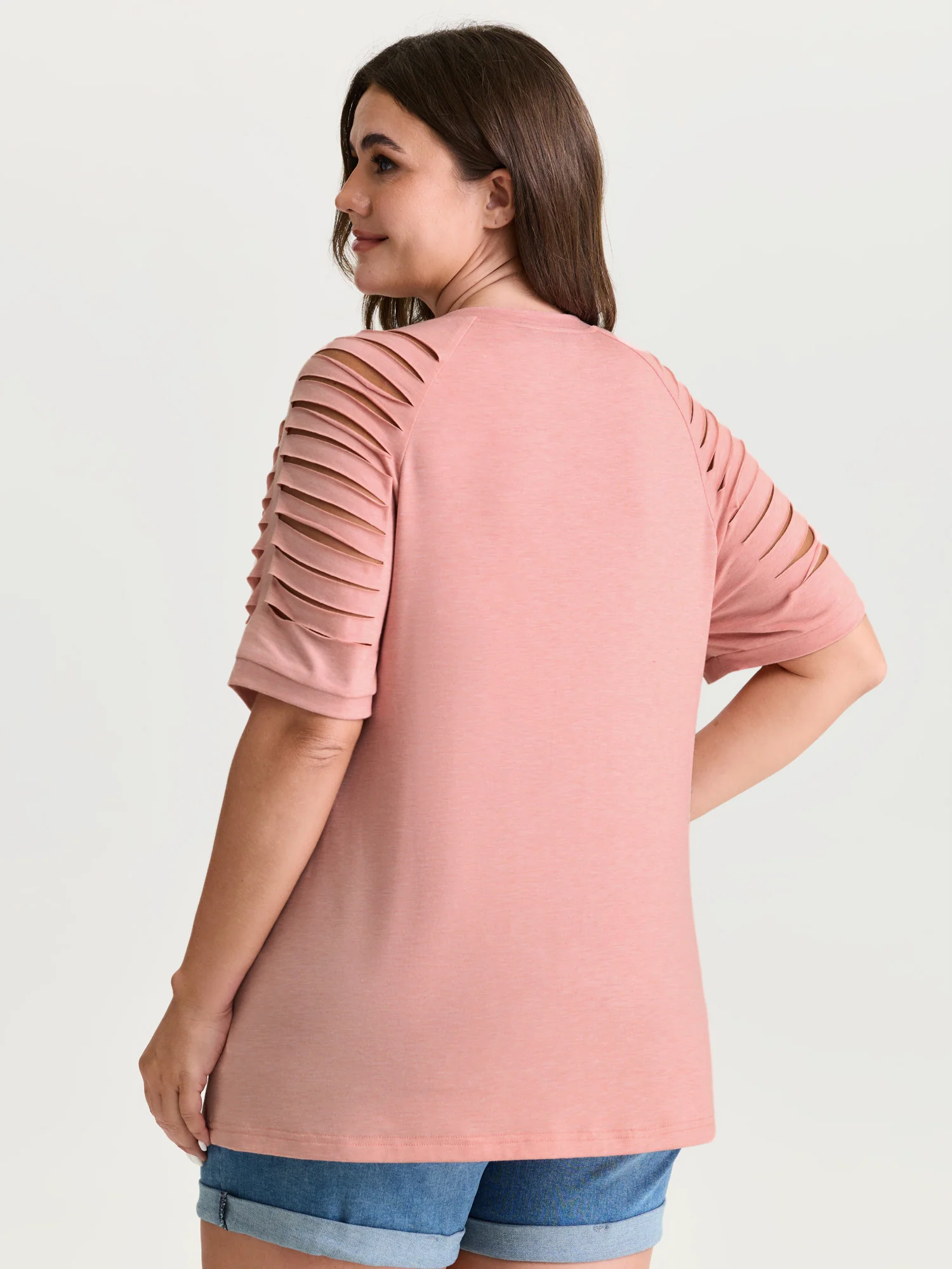 Cut-Out Sleeve V Neck T-Shirt - Image 8
