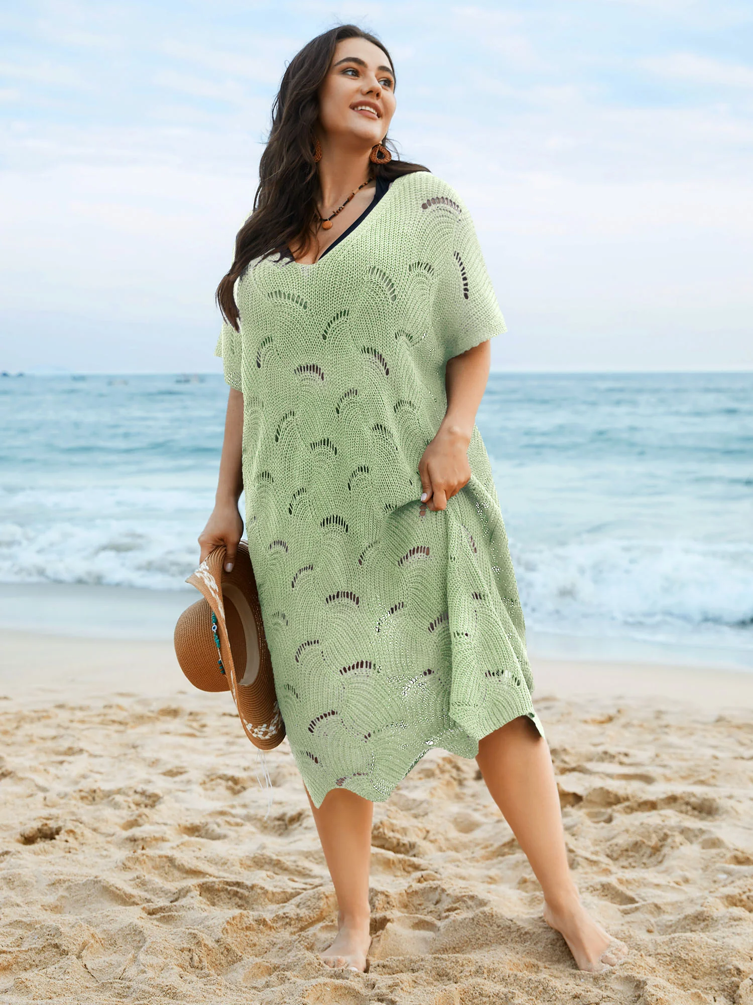 Cut-Out Solid V-Neck Swim Cover Up - Image 10
