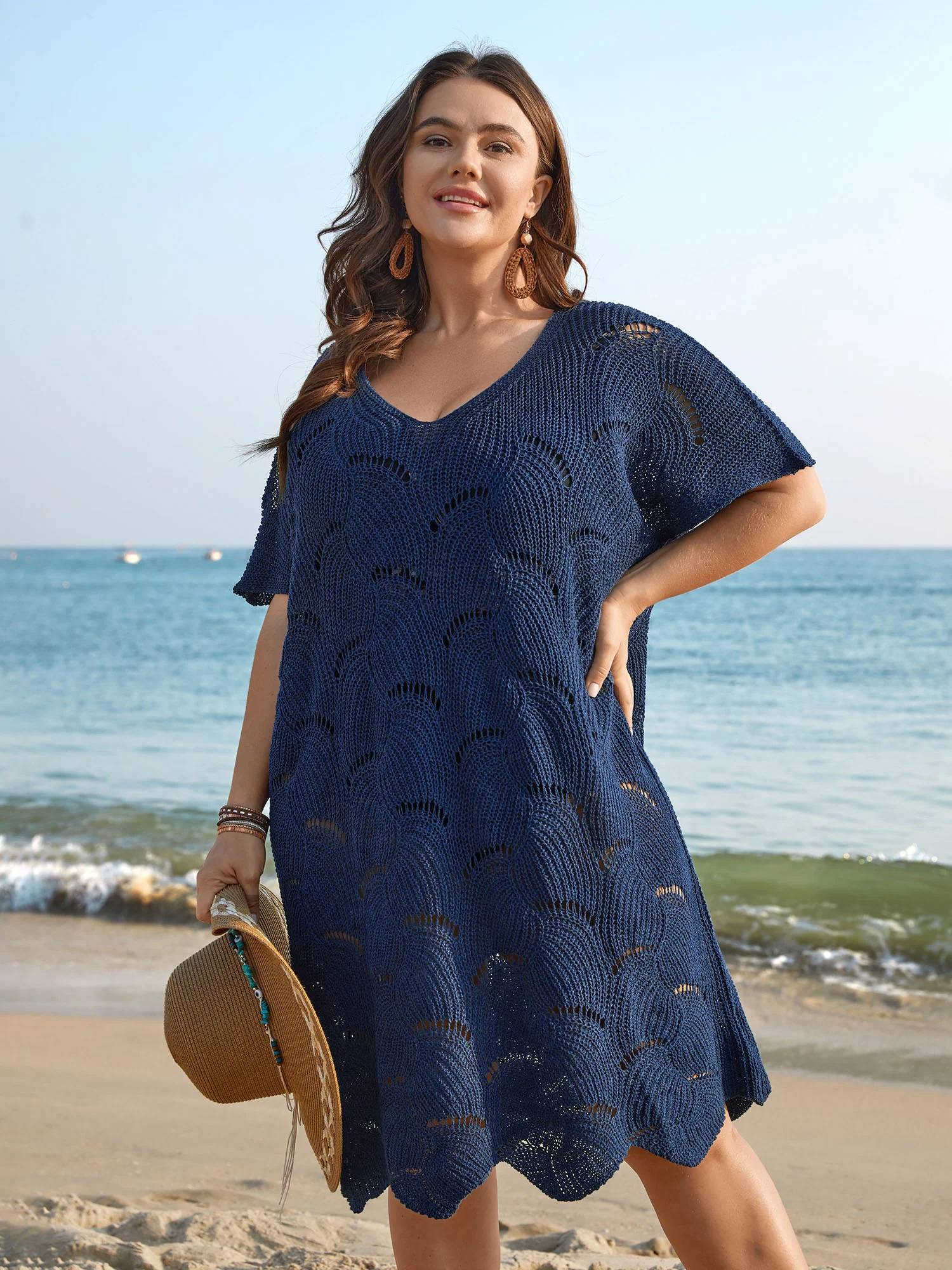 Cut-Out Solid V-Neck Swim Cover Up - Image 15