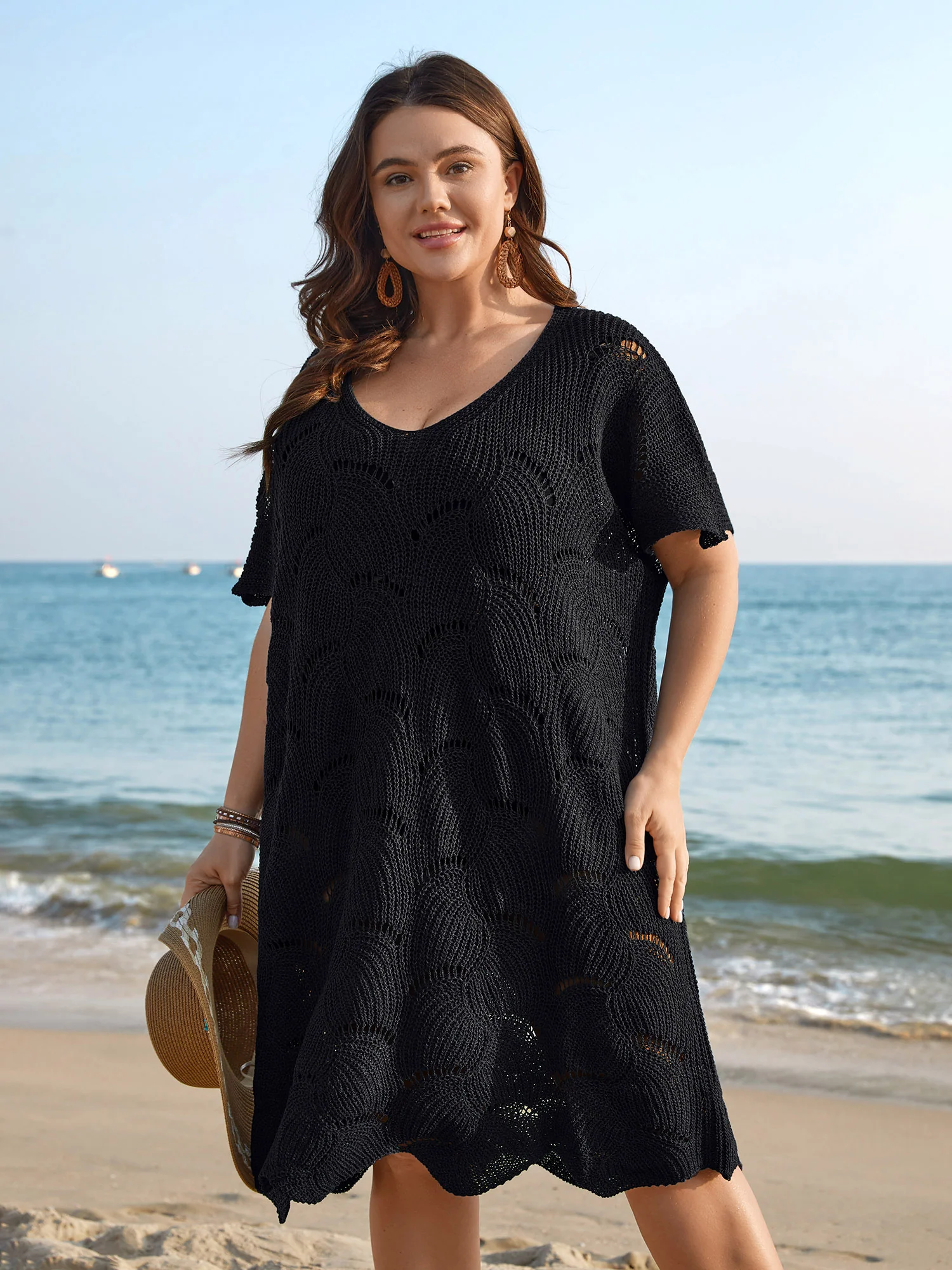 Cut-Out Solid V-Neck Swim Cover Up - Image 5