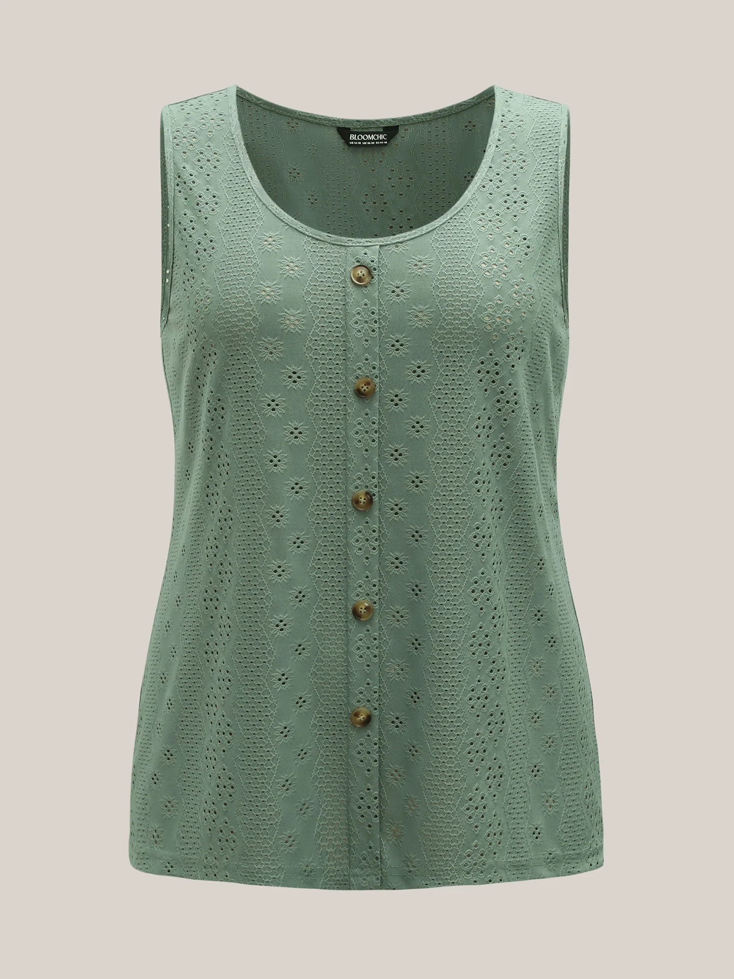 Cut-Out Textured Button Detail Tank Top - Image 7