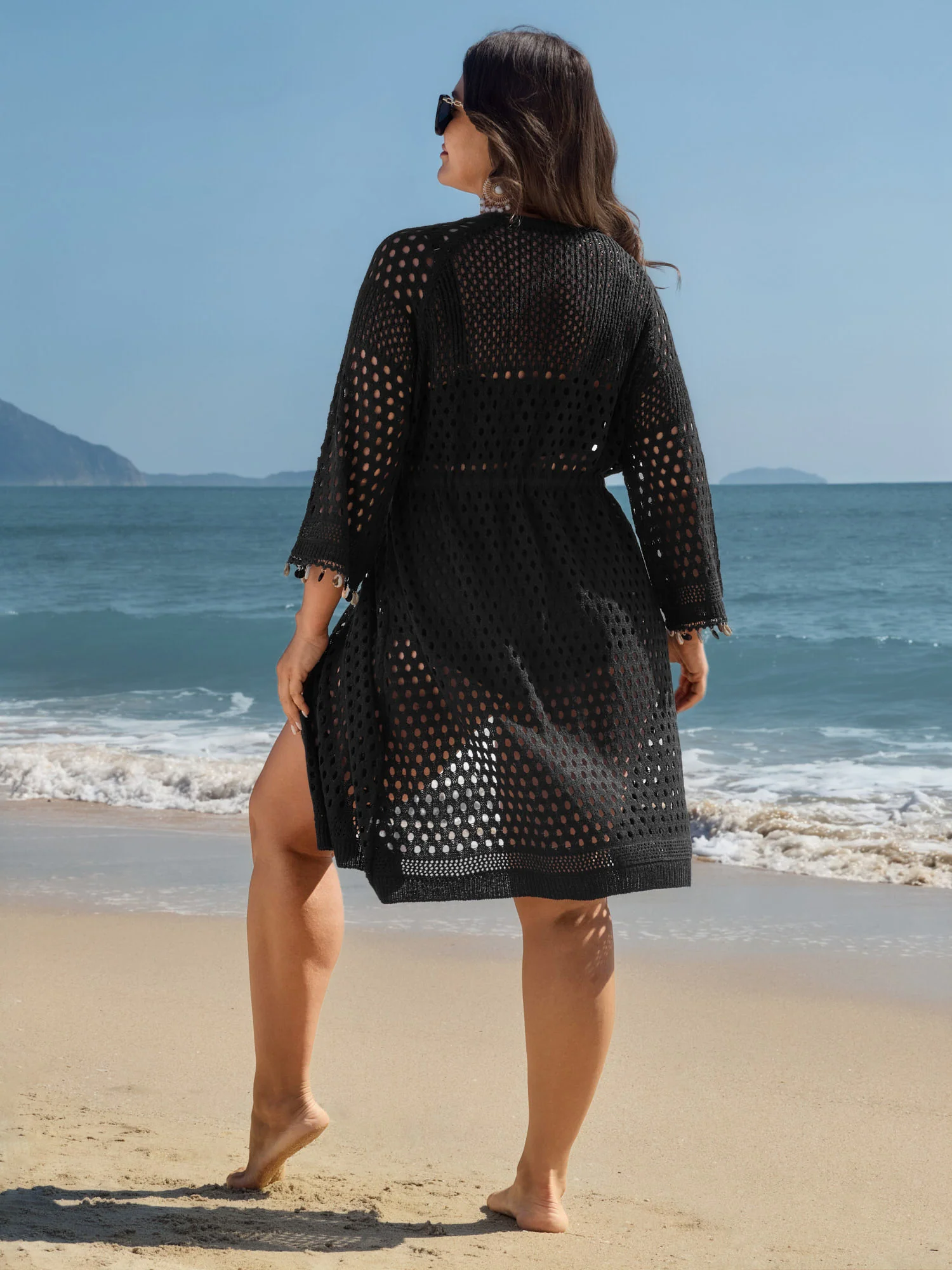 Cut-Out Textured Drawstring Straps Swim Cover-Up - Image 4