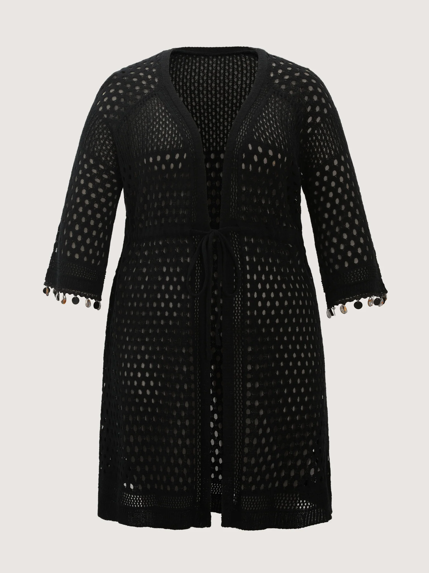 Cut-Out Textured Drawstring Straps Swim Cover-Up - Image 7