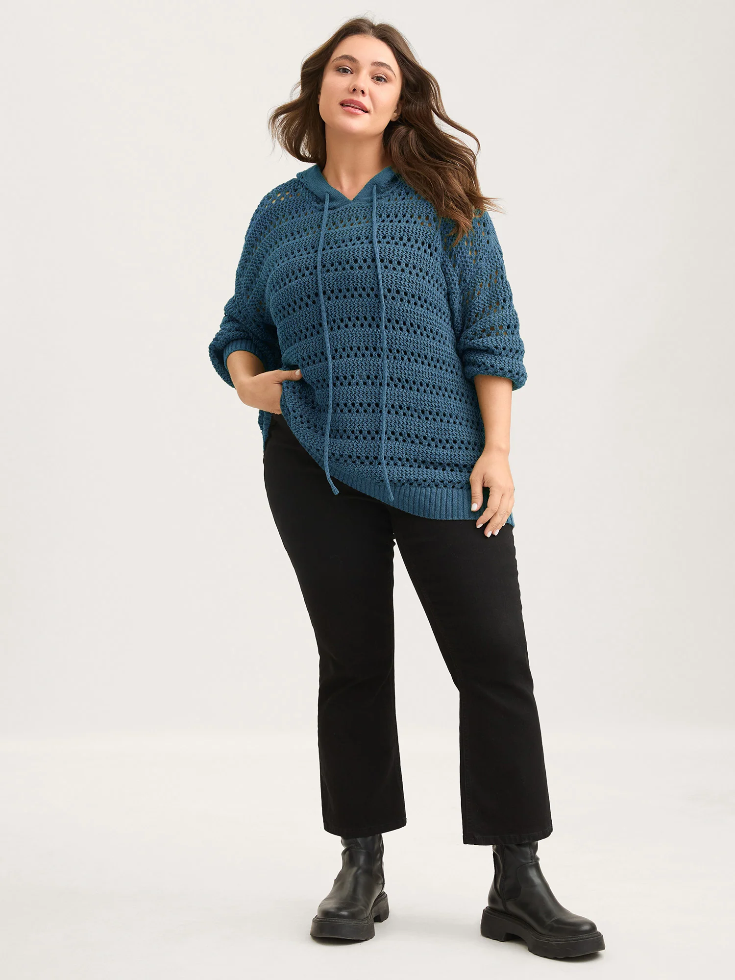 Cut-Out Textured Drop Shoulder Pullover - Image 11