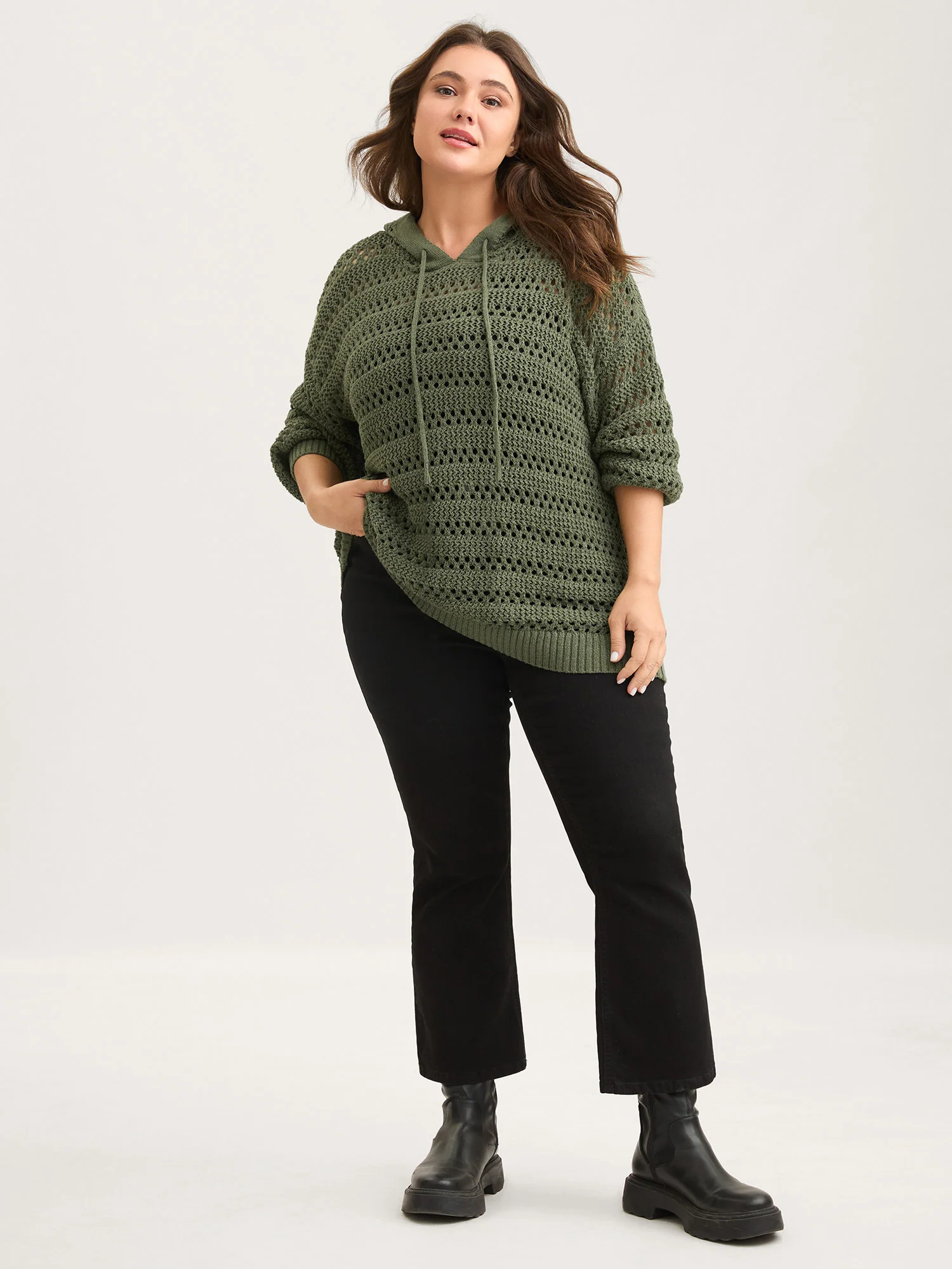 Cut-Out Textured Drop Shoulder Pullover - Image 3
