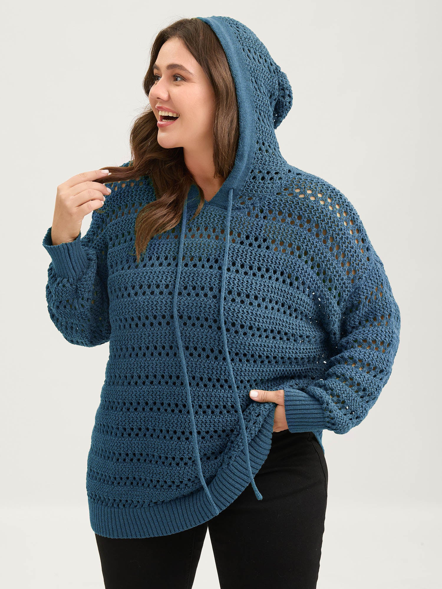 Cut-Out Textured Drop Shoulder Pullover - Image 8