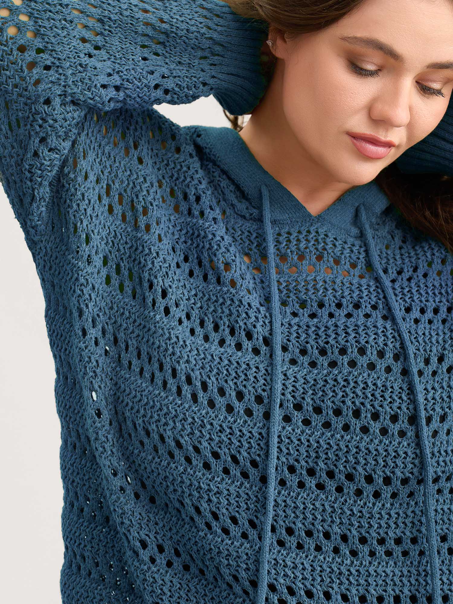 Cut-Out Textured Drop Shoulder Pullover - Image 9