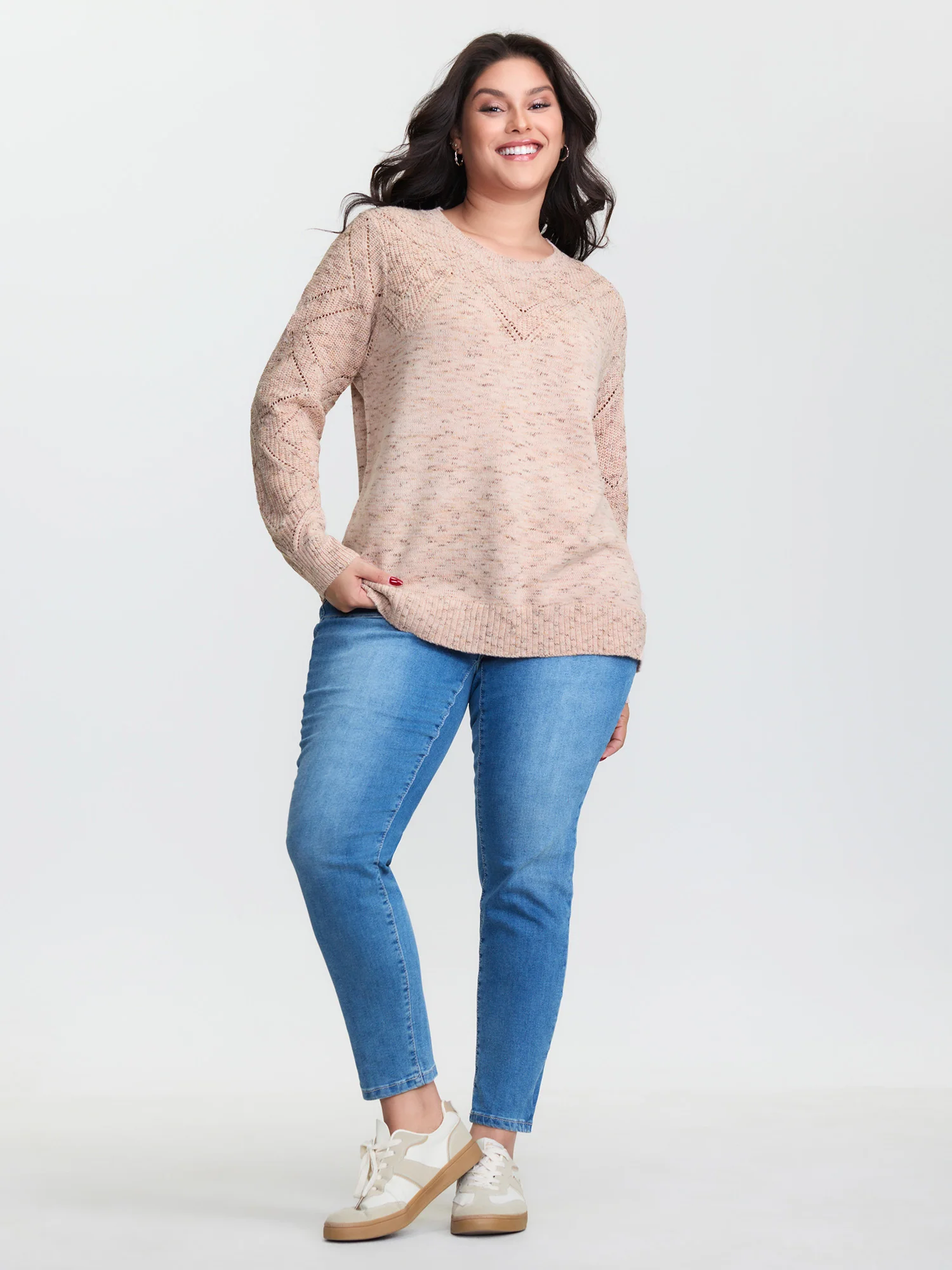 Cut-Out Textured Ribbed Hem Pullover - Image 3