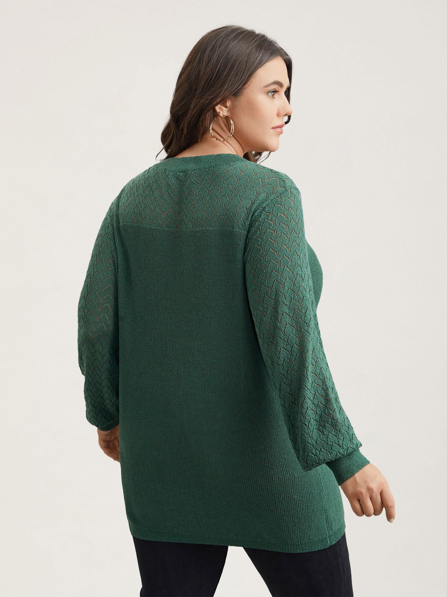 Cut-Out Textured Ribbed Hem Pullover - Image 2