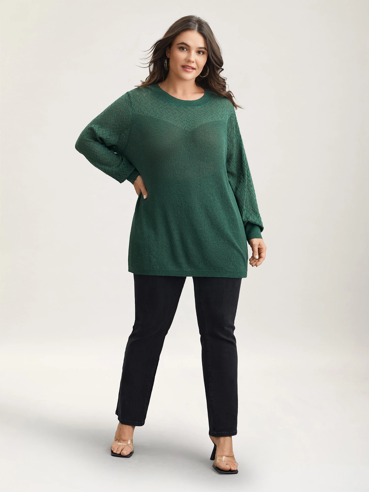 Cut-Out Textured Ribbed Hem Pullover - Image 3