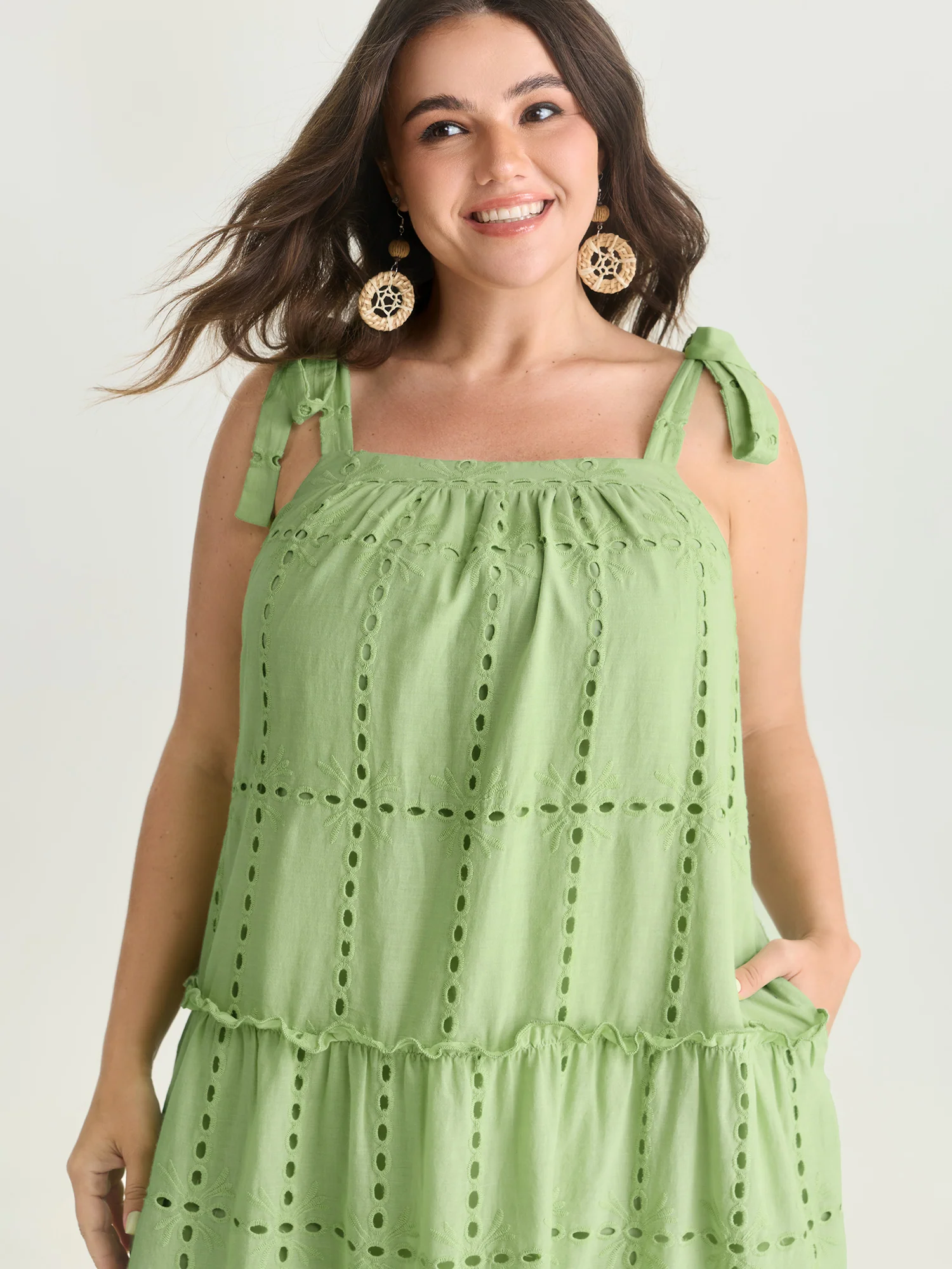 Cut Out Textured Shoulder Ties Midi Dress - Image 2