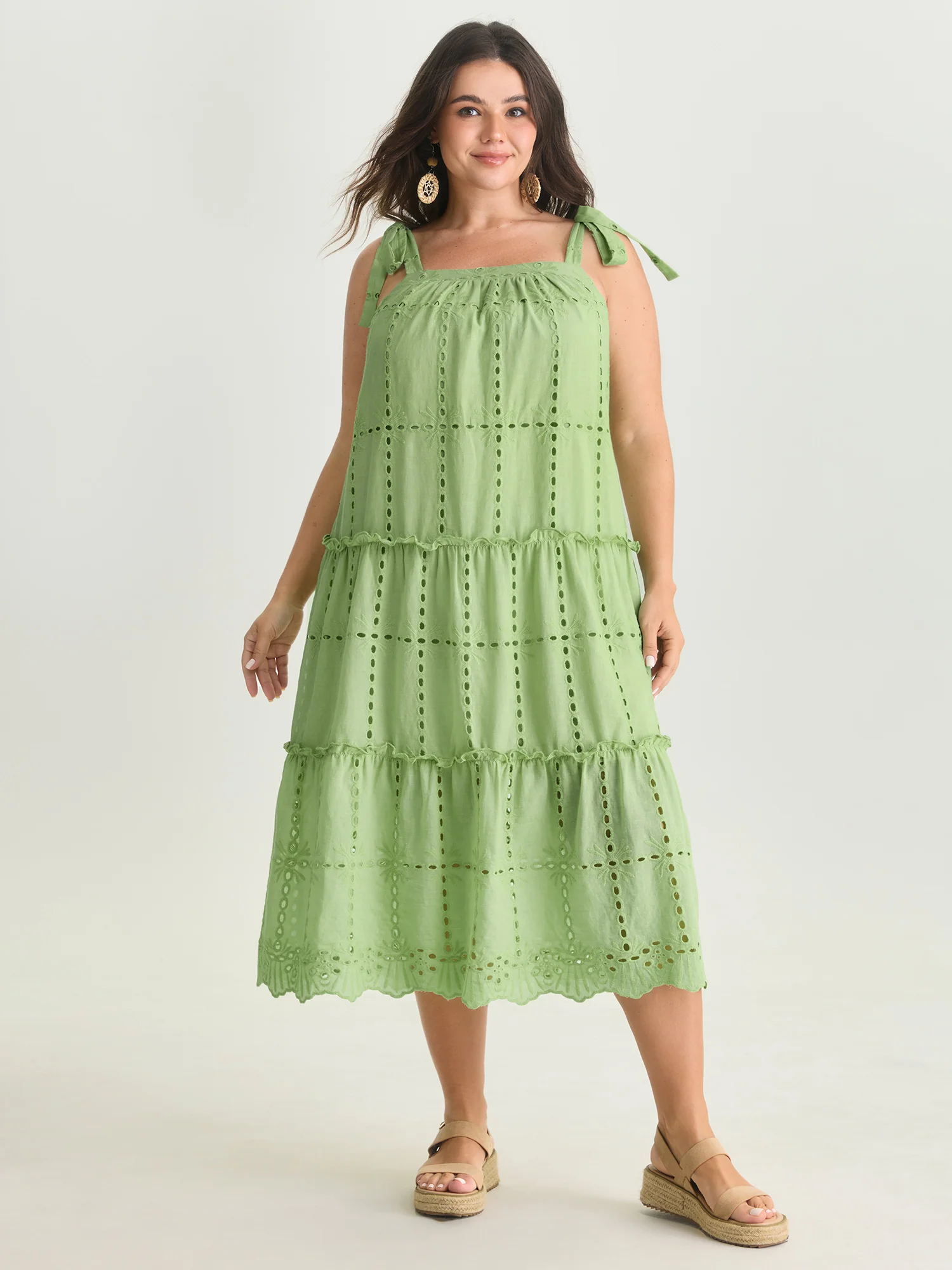 Cut Out Textured Shoulder Ties Midi Dress - Image 3