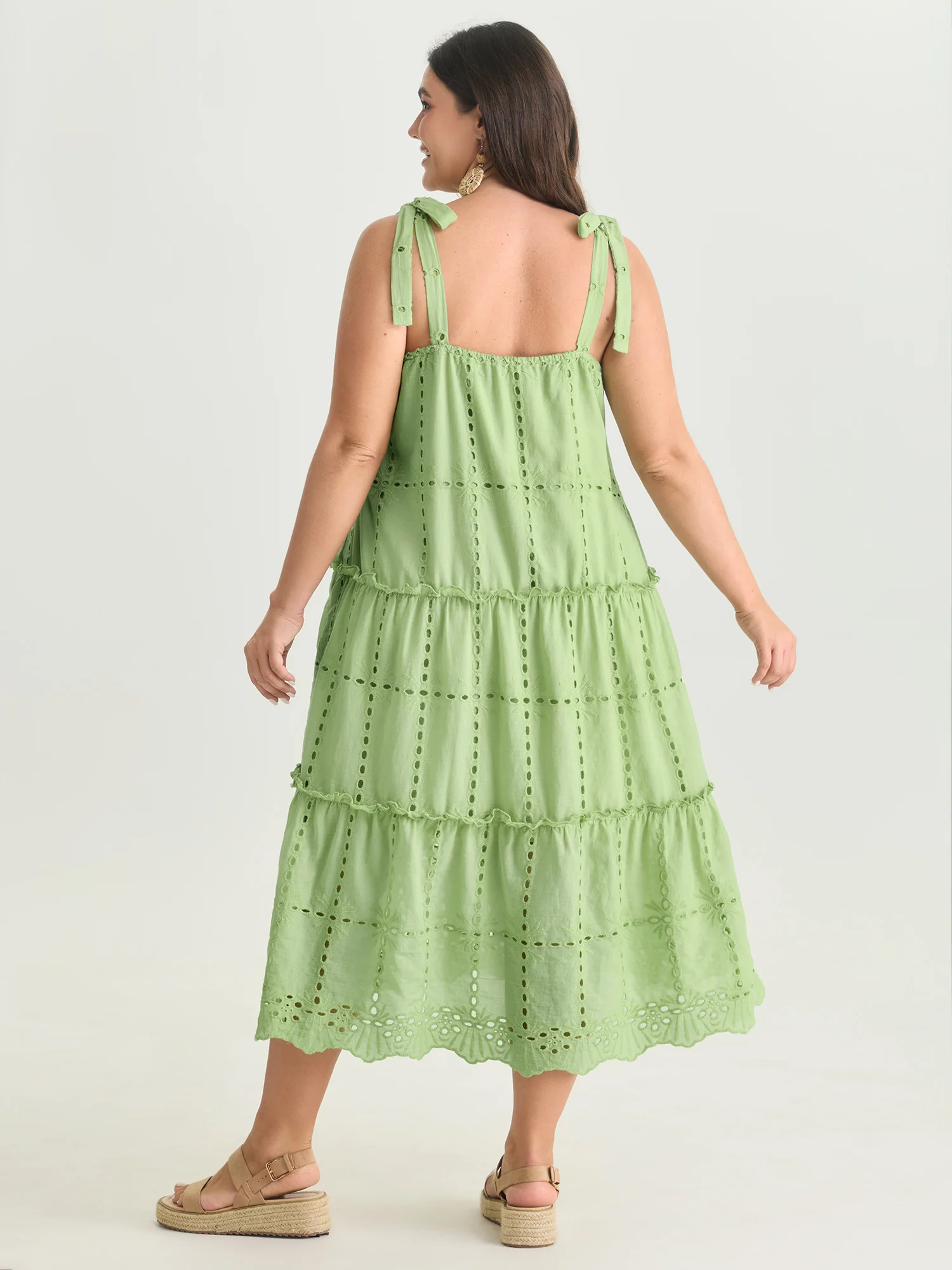 Cut Out Textured Shoulder Ties Midi Dress - Image 4