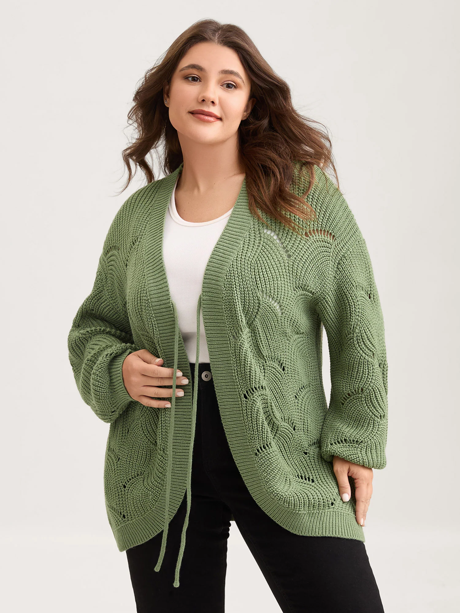 Cut-Out Textured Tie Knit Cardigan - Image 2