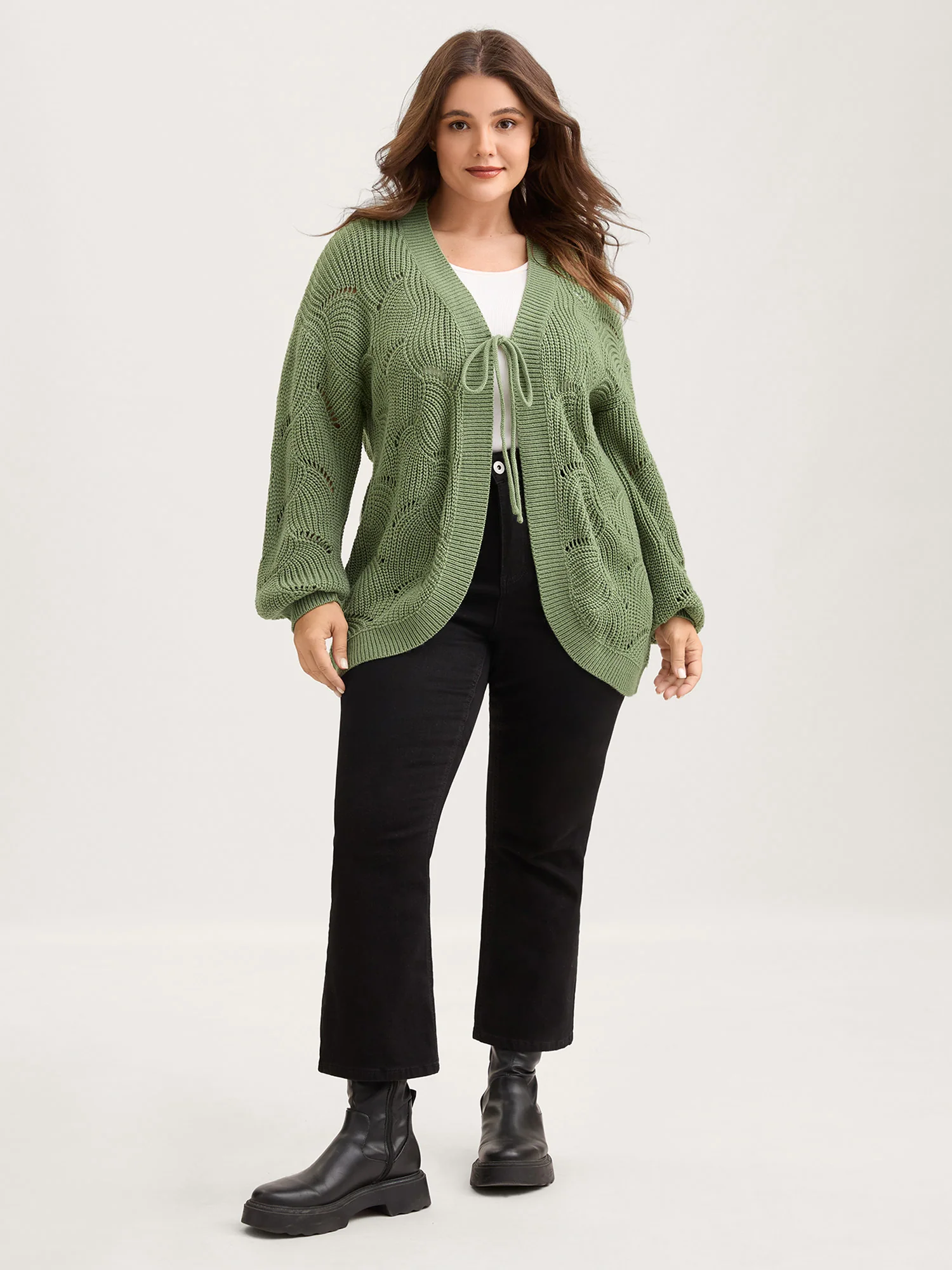 Cut-Out Textured Tie Knit Cardigan - Image 3