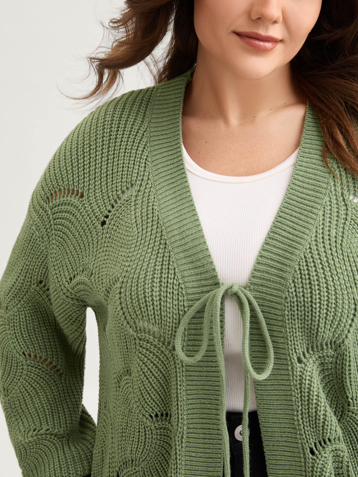 Cut-Out Textured Tie Knit Cardigan - Image 5