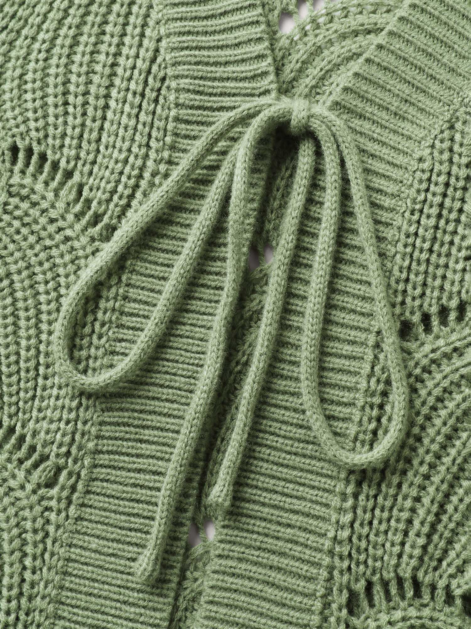 Cut-Out Textured Tie Knit Cardigan - Image 6