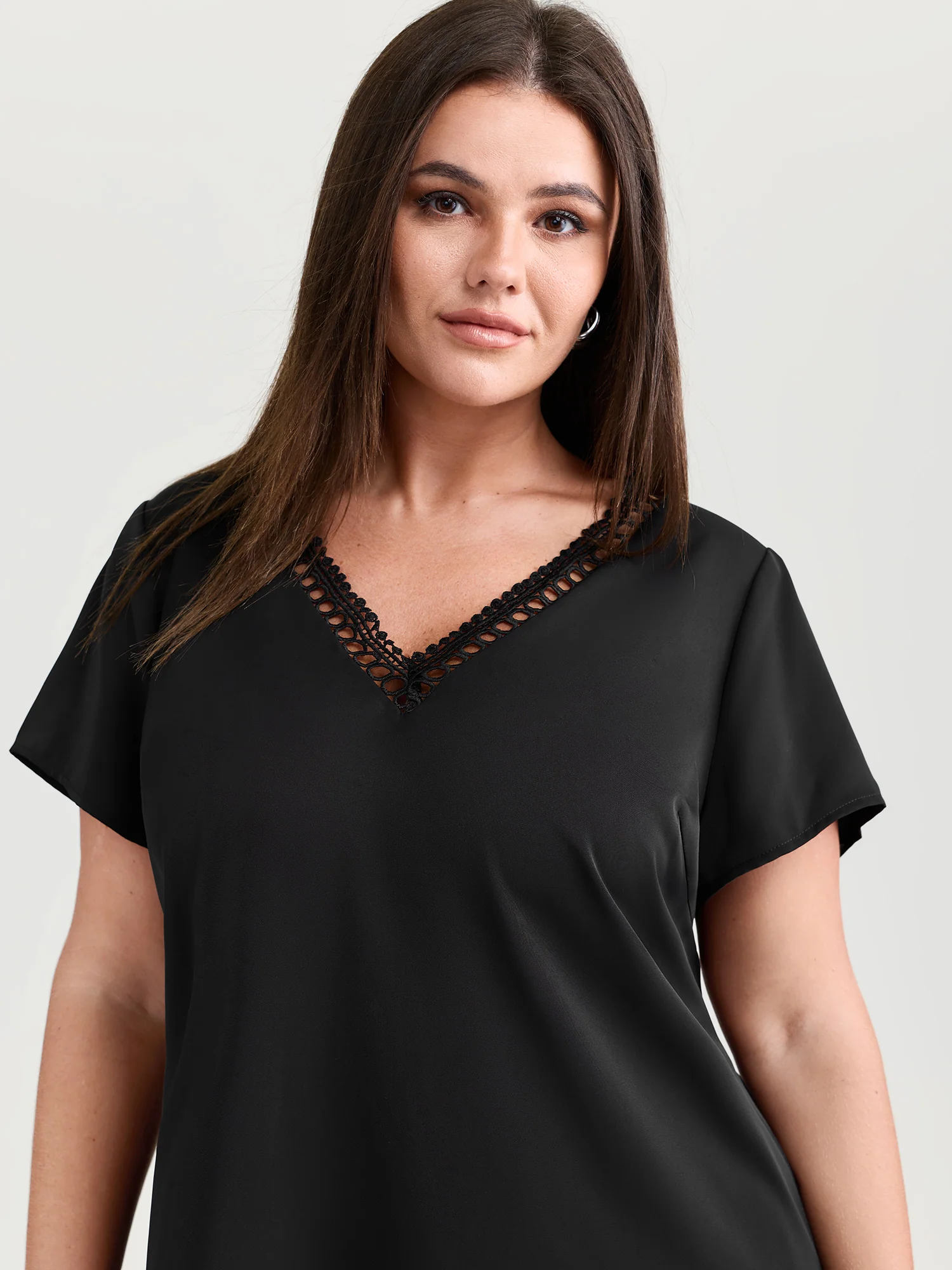 Cut-Out V-Neckline Plain Blouse - Image 2