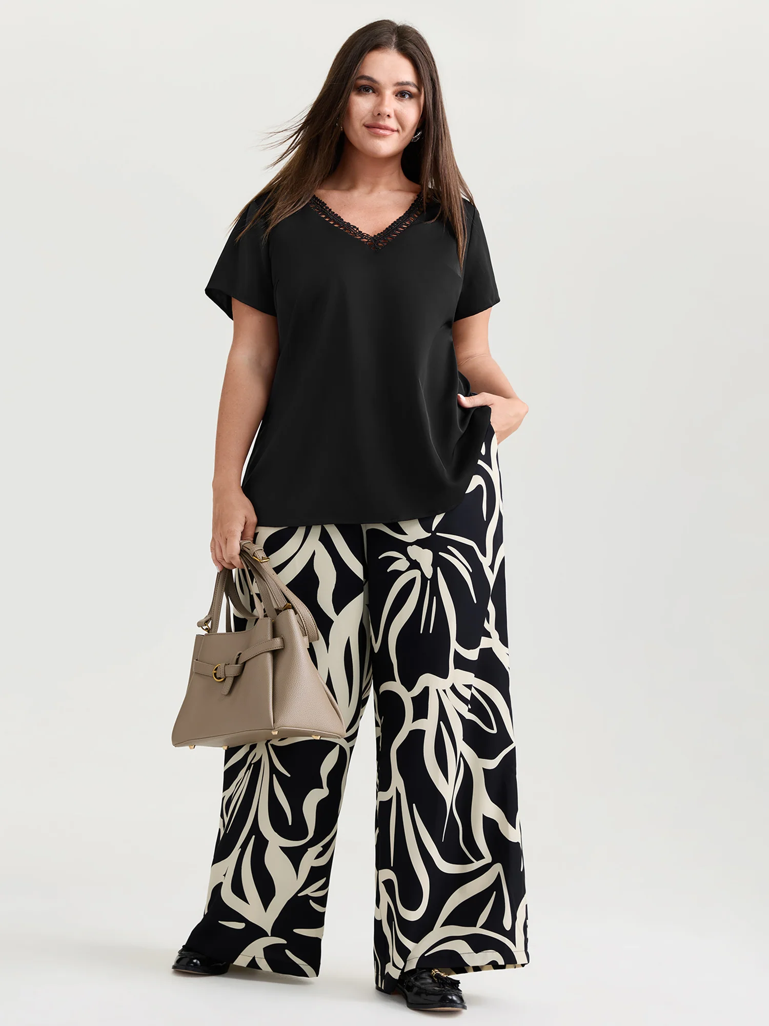 Cut-Out V-Neckline Plain Blouse - Image 3