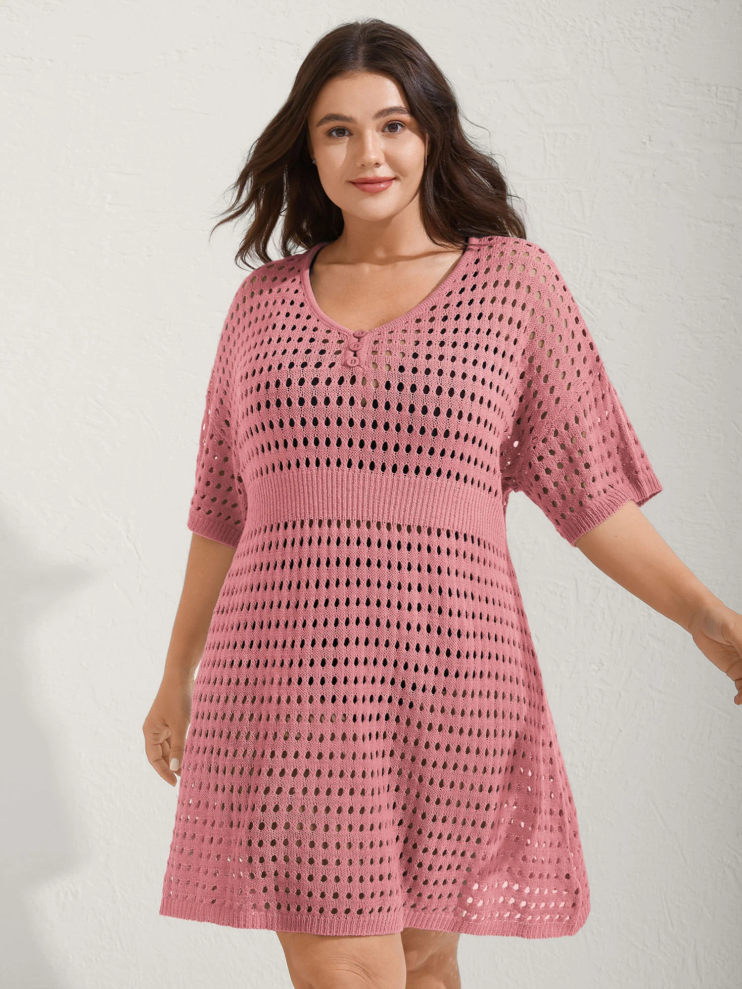 Cut-Out Waist-Cinched Button Swim Cover-Up - Image 13