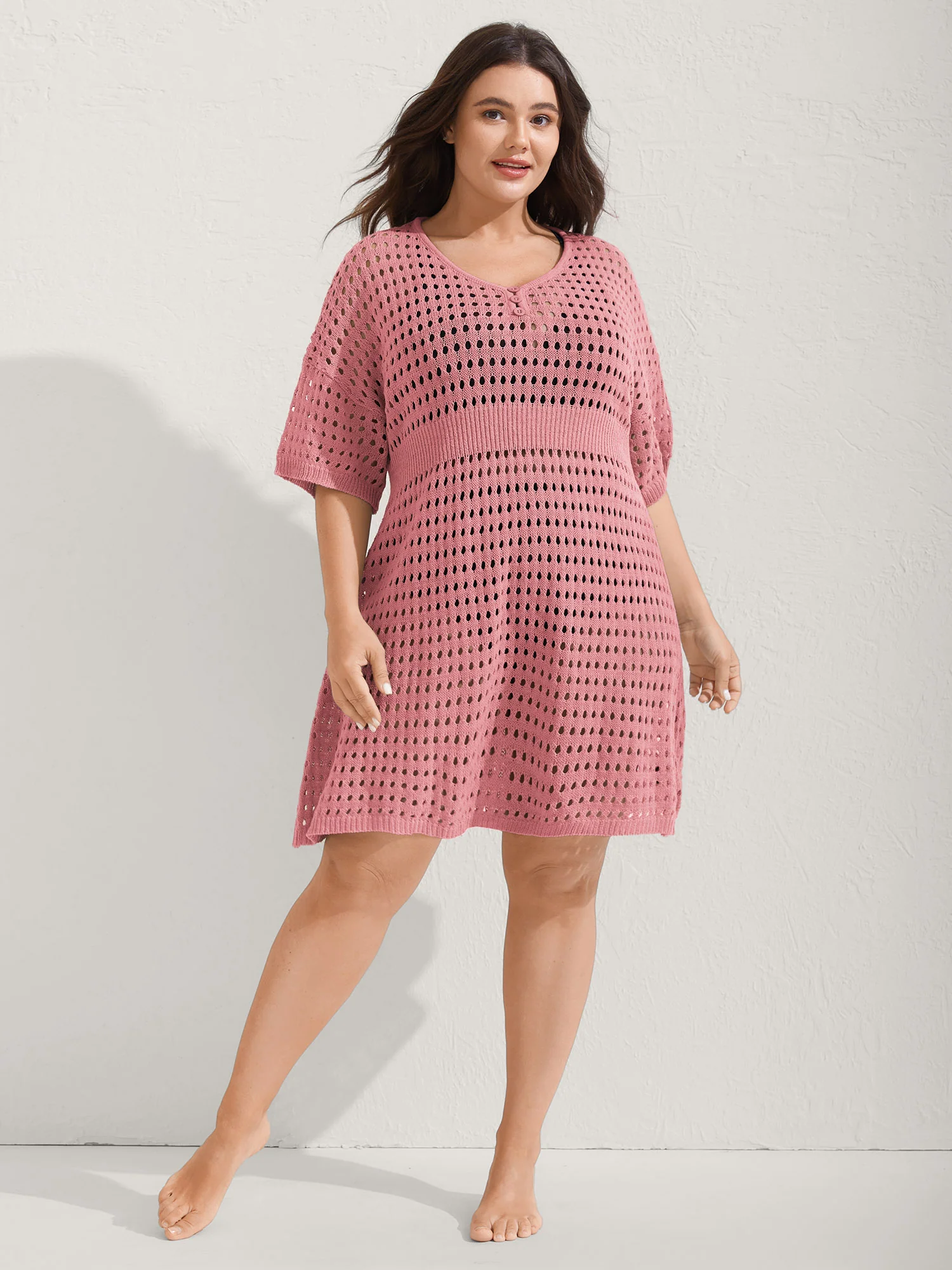 Cut-Out Waist-Cinched Button Swim Cover-Up - Image 15