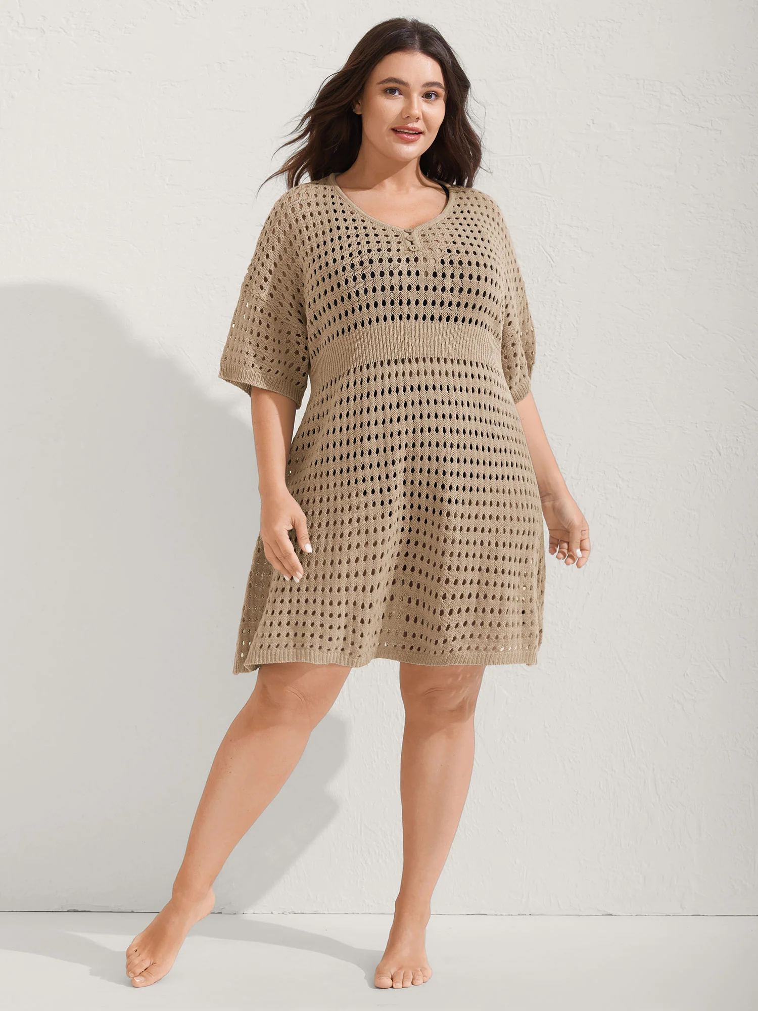 Cut-Out Waist-Cinched Button Swim Cover-Up - Image 19