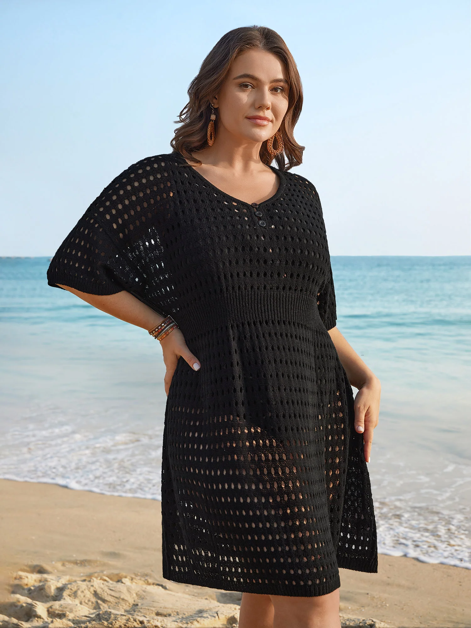 Cut-Out Waist-Cinched Button Swim Cover-Up - Image 4