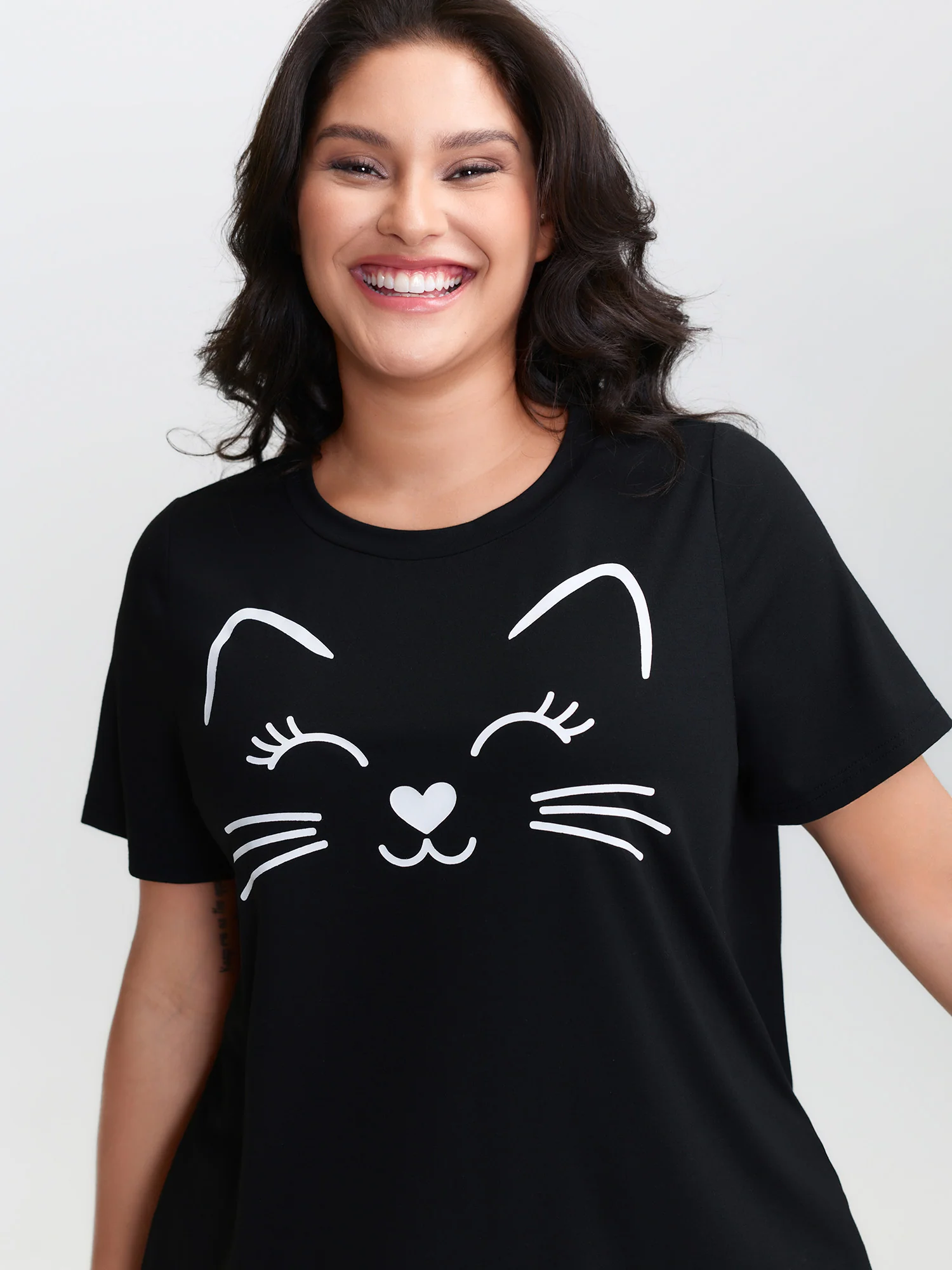 Cute Cat Polka Dots Print Sleepwear Set - Image 2