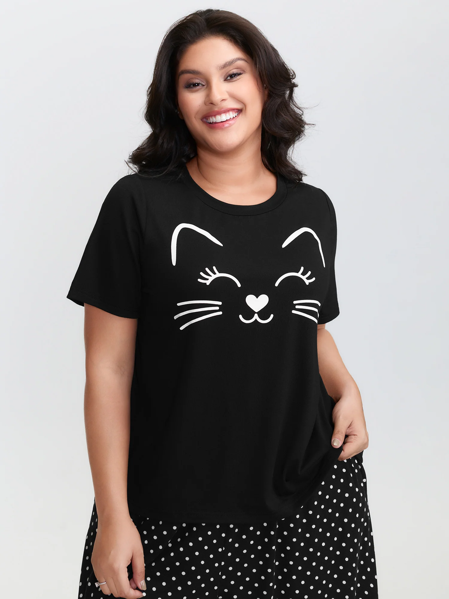 Cute Cat Polka Dots Print Sleepwear Set - Image 5