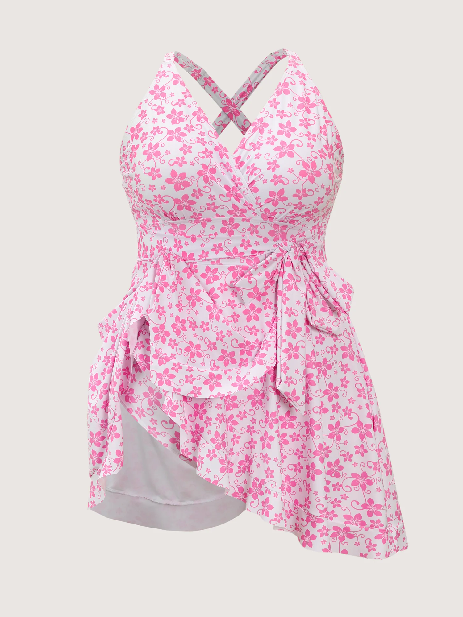 Cute Floral Print Anti-Float Tie Swim Dress - Image 9