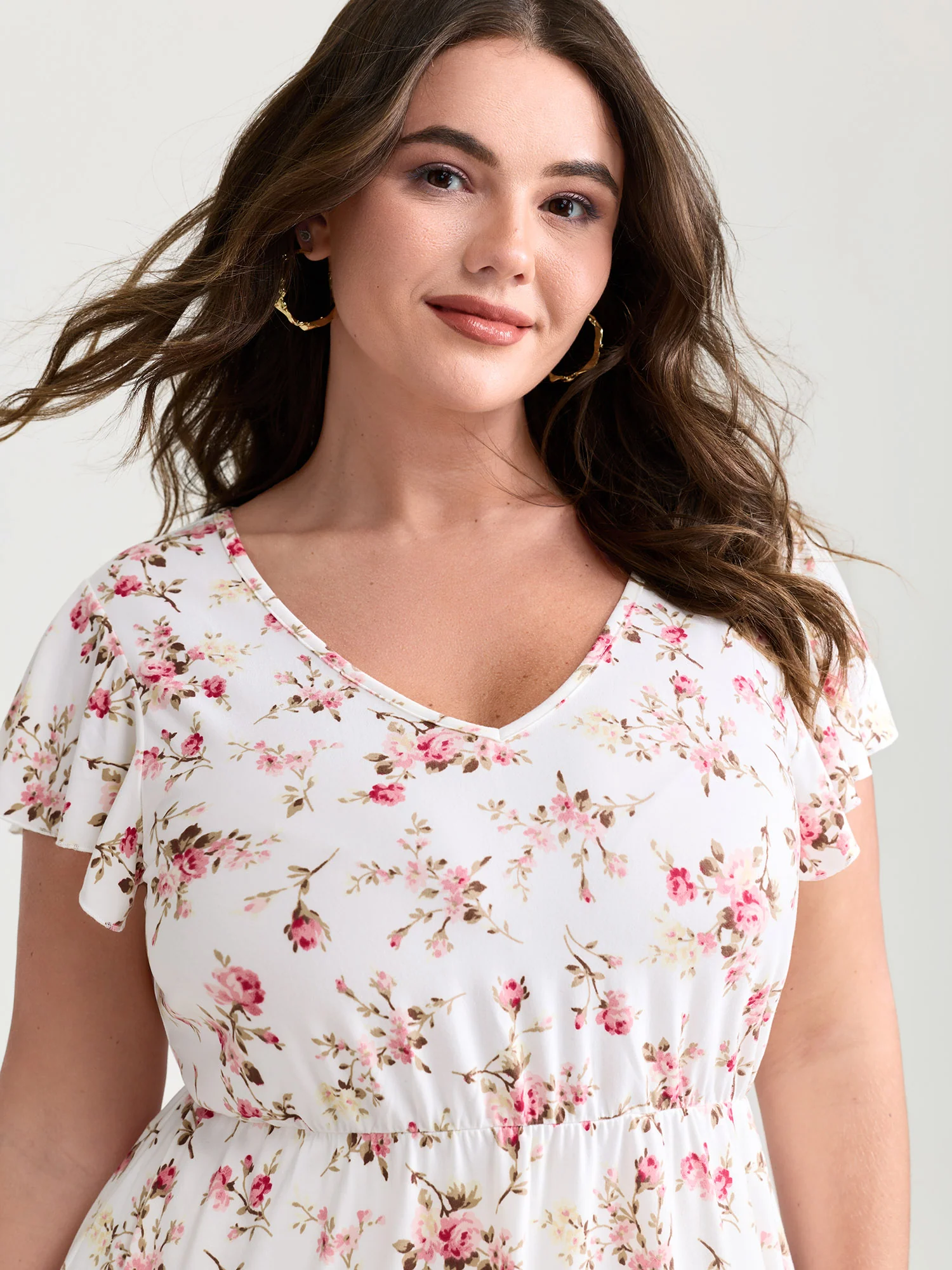 Cute Floral Print Stretchy Knit Top - Image 2