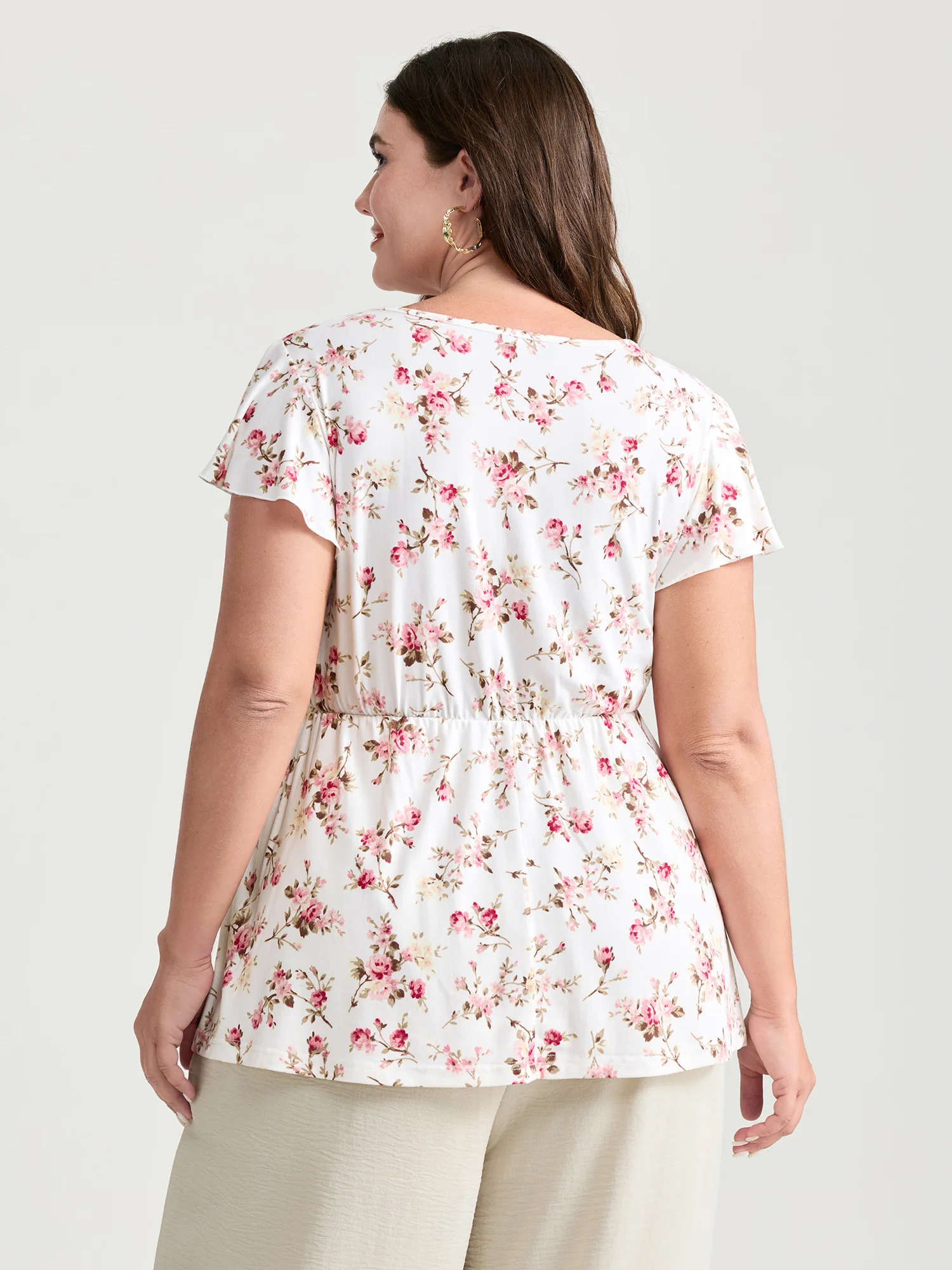 Cute Floral Print Stretchy Knit Top - Image 5
