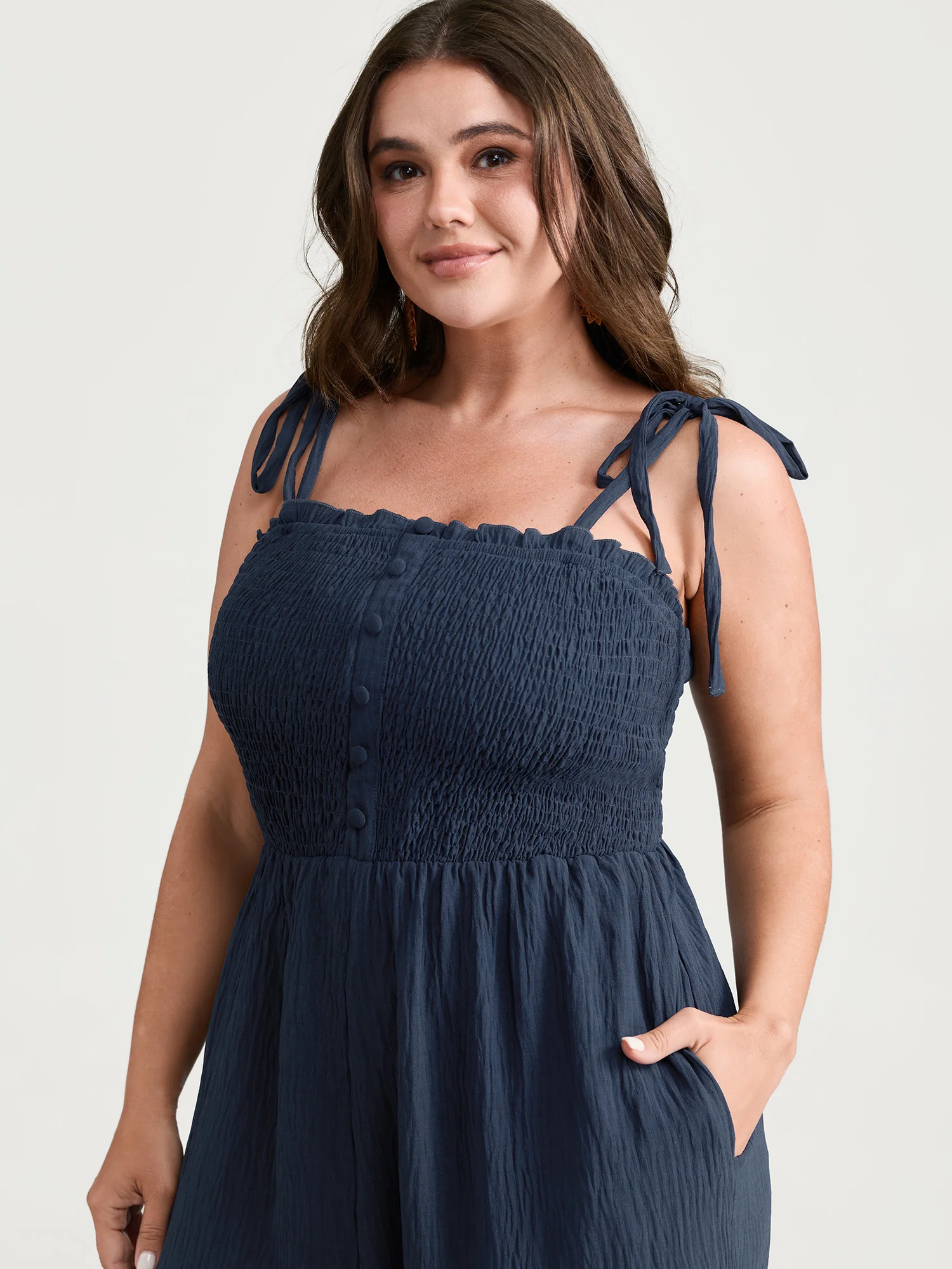 Cute Shoulder-Tie Cuffed Hem Jumpsuit - Image 2