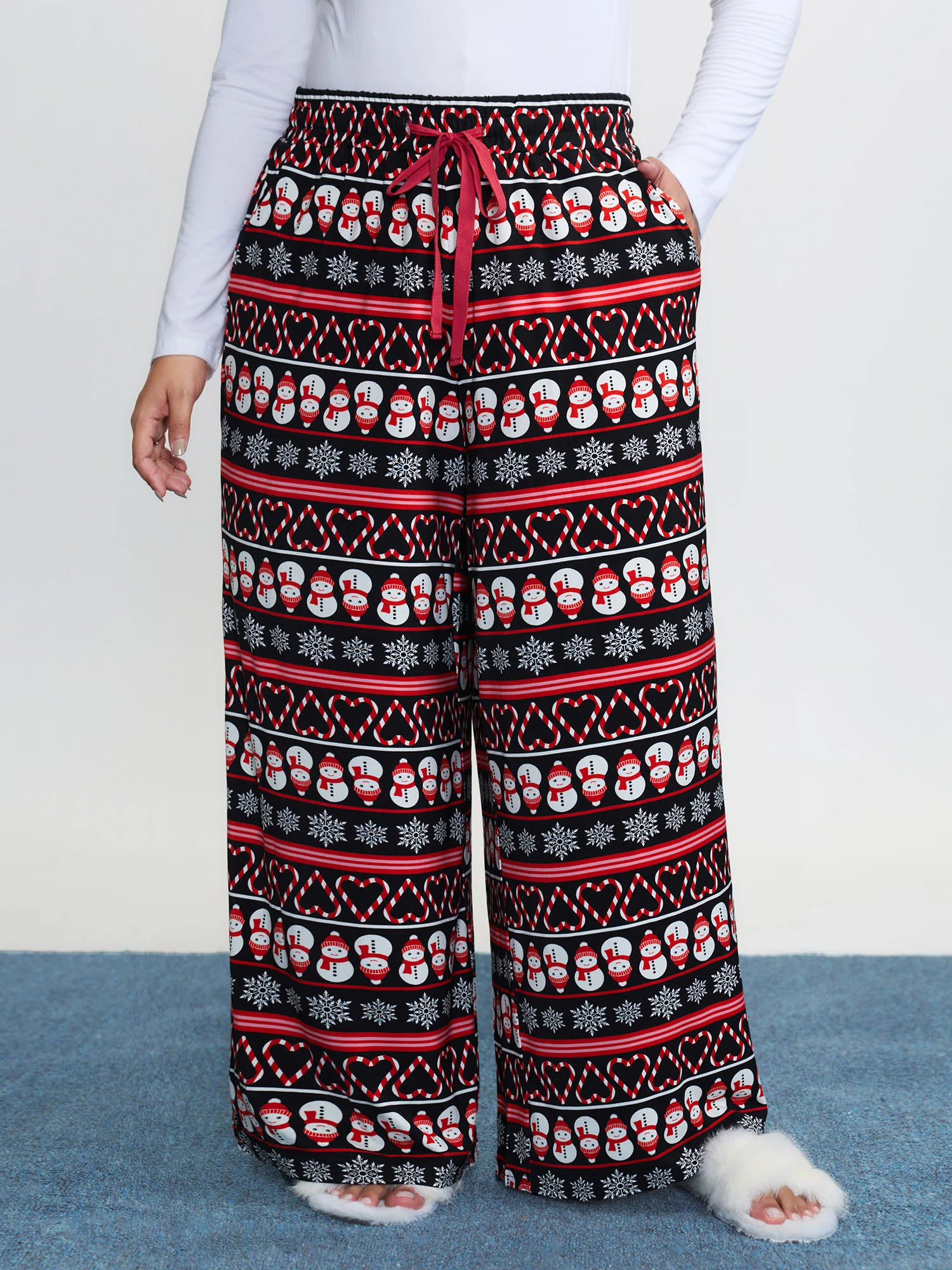 Cute Snowman Pattern Drawstring Lounge Bottoms - Image 2
