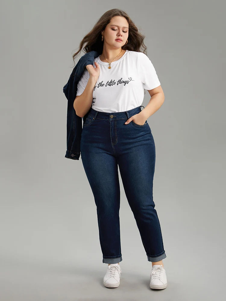 Cutoff Roll Hem Full Length Jeans - Image 3