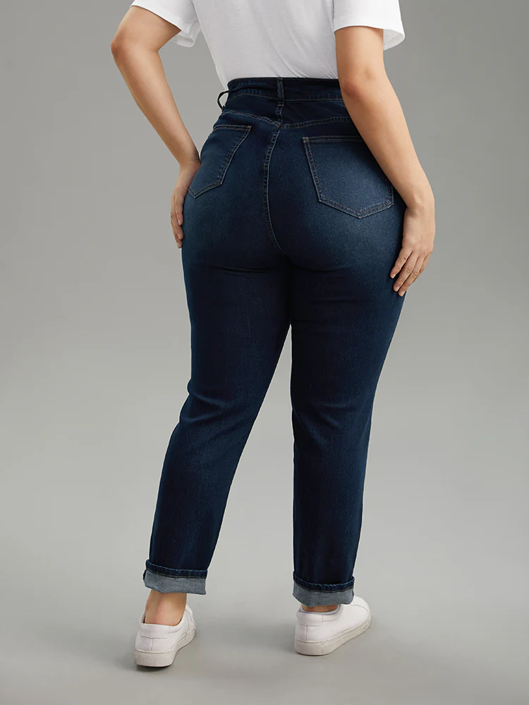 Cutoff Roll Hem Full Length Jeans - Image 5