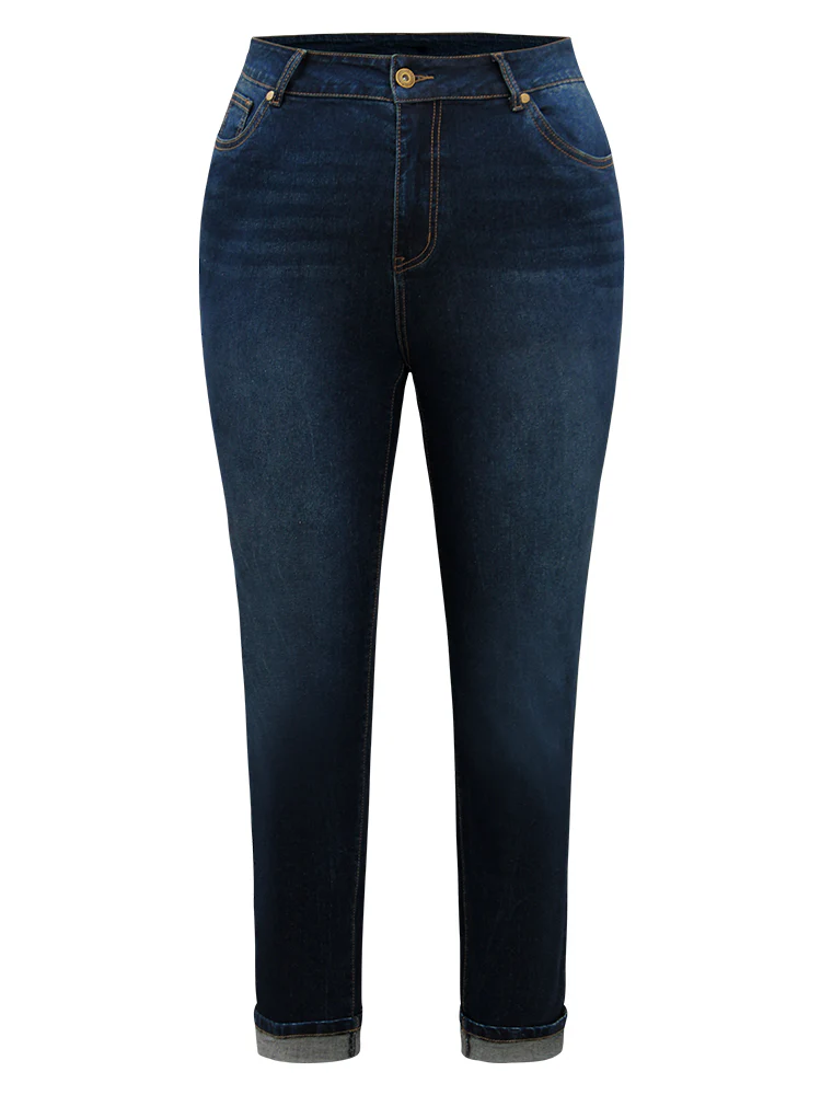 Cutoff Roll Hem Full Length Jeans - Image 9