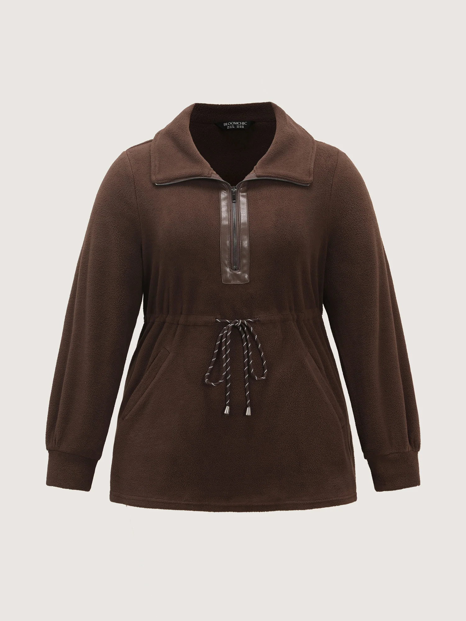 Dacron Drawstring Waist Zipper Sweatshirt - Image 8