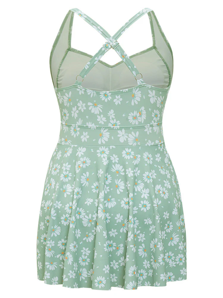 Daisy Floral Crossover Flutter Empire Waist Swim Dress - Image 10