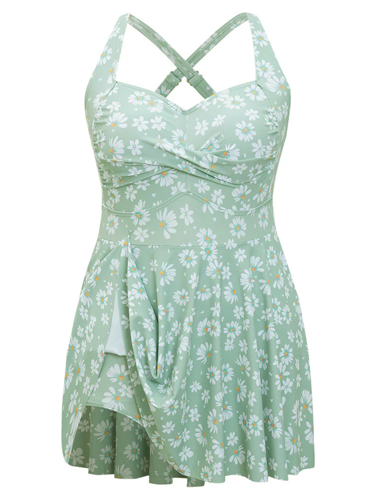 Daisy Floral Crossover Flutter Empire Waist Swim Dress - Image 11