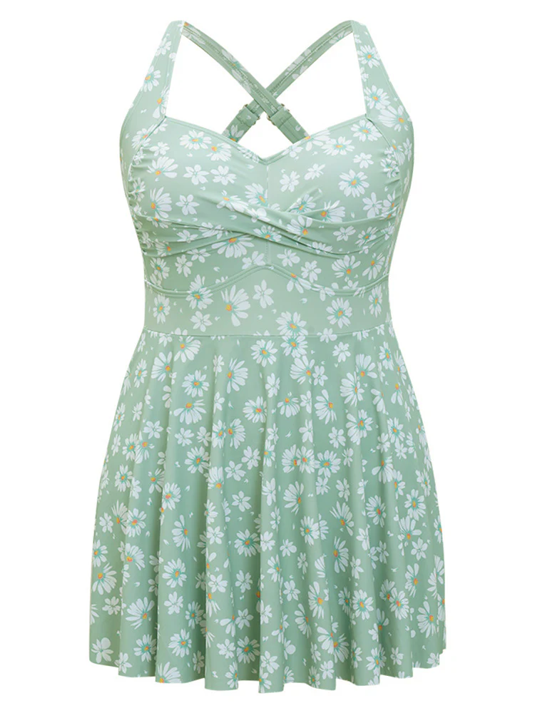 Daisy Floral Crossover Flutter Empire Waist Swim Dress - Image 9