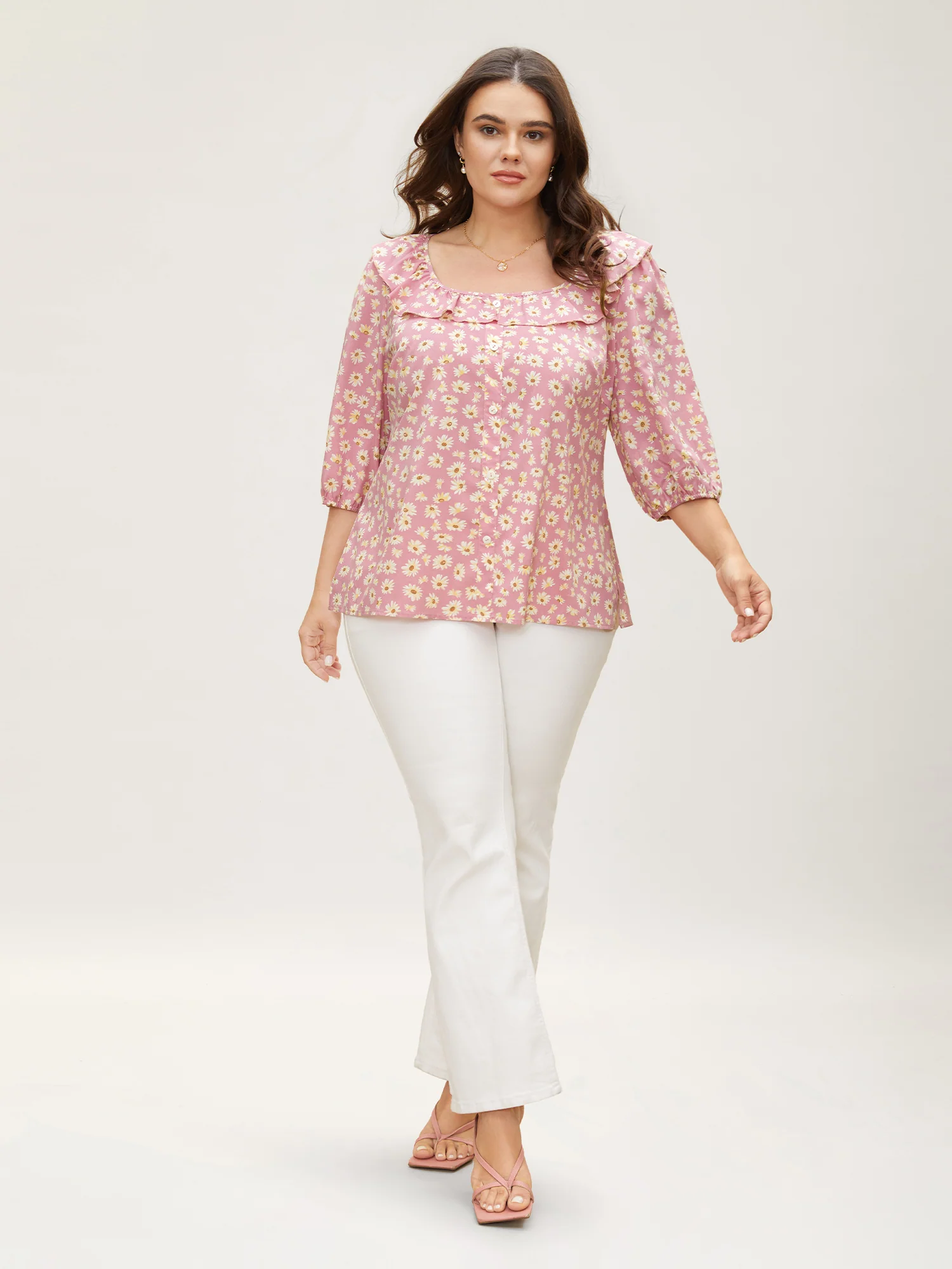 Daisy Patterned Ruffled Collar Blouse - Image 2