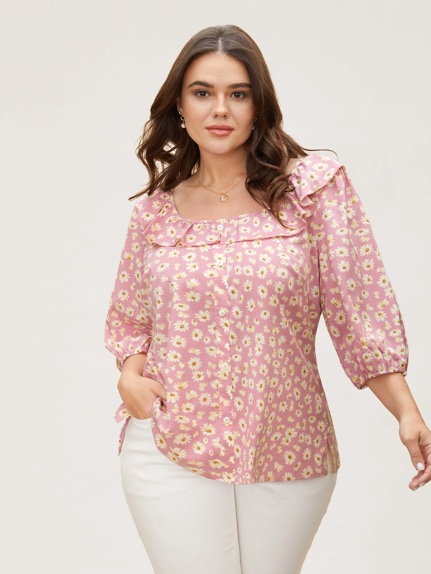 Daisy Patterned Ruffled Collar Blouse - Image 3